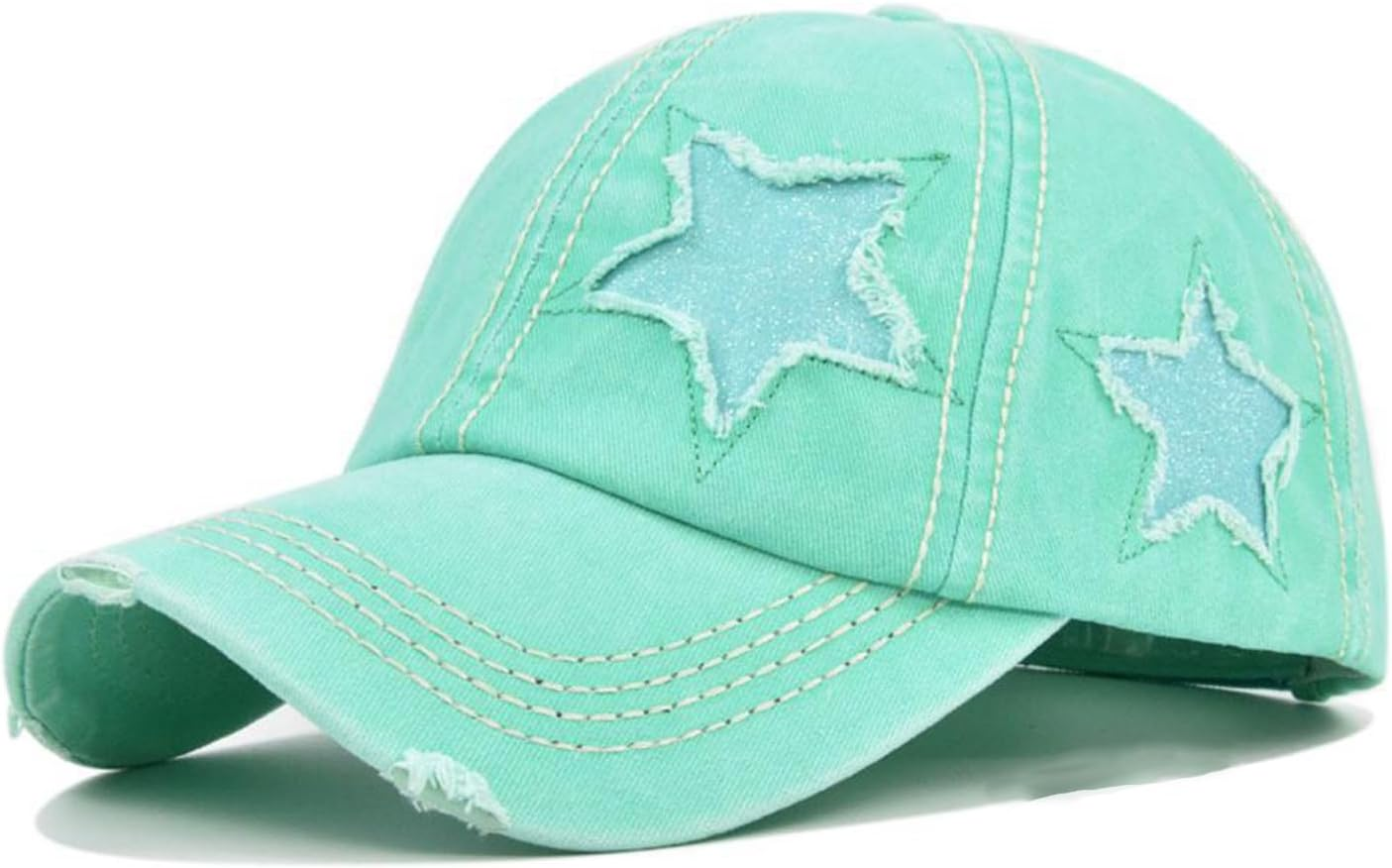 Womens Ponytail Baseball Cap Vintage Style Baseball Cap Distressed Star Design