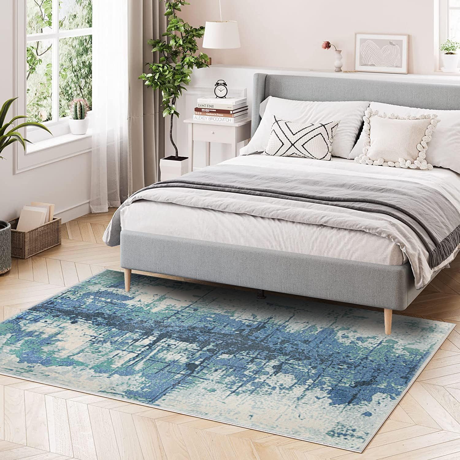 Asiinnsy Area Rugs Abstract Rug Modern Rugs Living Room Non-Slip Short Pile Rug Soft Large Grey Carpet Floor Mat Rugs for Bedroom Dining Room Home Decor (Ink Blue, 120 X 160Cm) image number 5