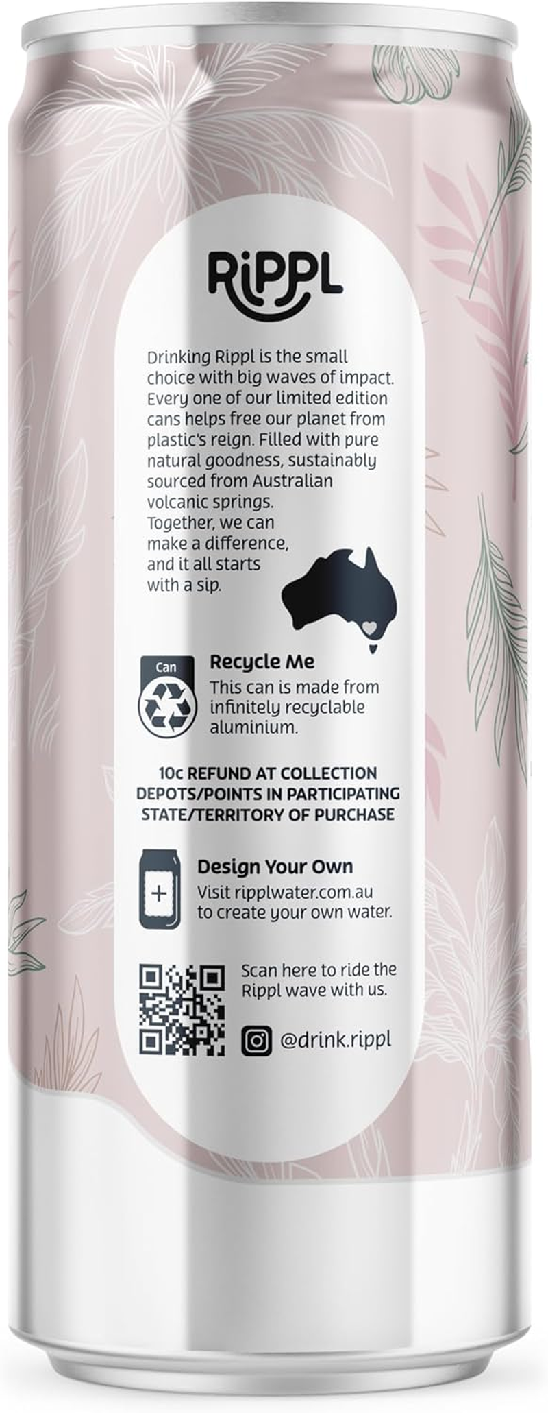 Rippl Floral Canned Sparkling Mineral Water, 330 Ml, 24 Pack