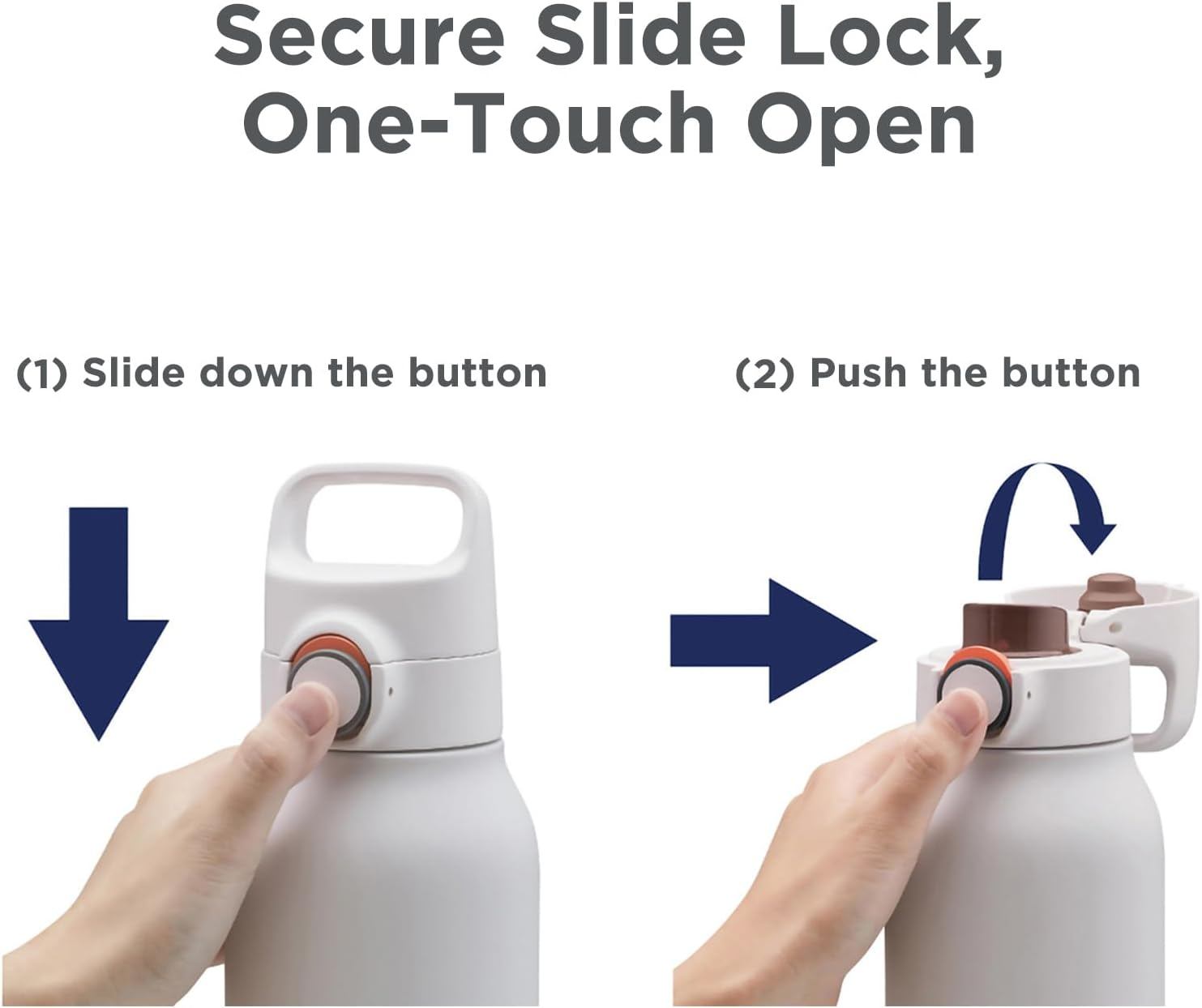 MTA-H150WH Tiger Thermos Water Bottle, 1.5 L; Handle Included, Easy to Open with One Handle, One-Touch Vacuum Insulated Stainless Steel Bottle, for Sports Drinks, Large Capacity, Direct Drinking, Wide - White image number 3