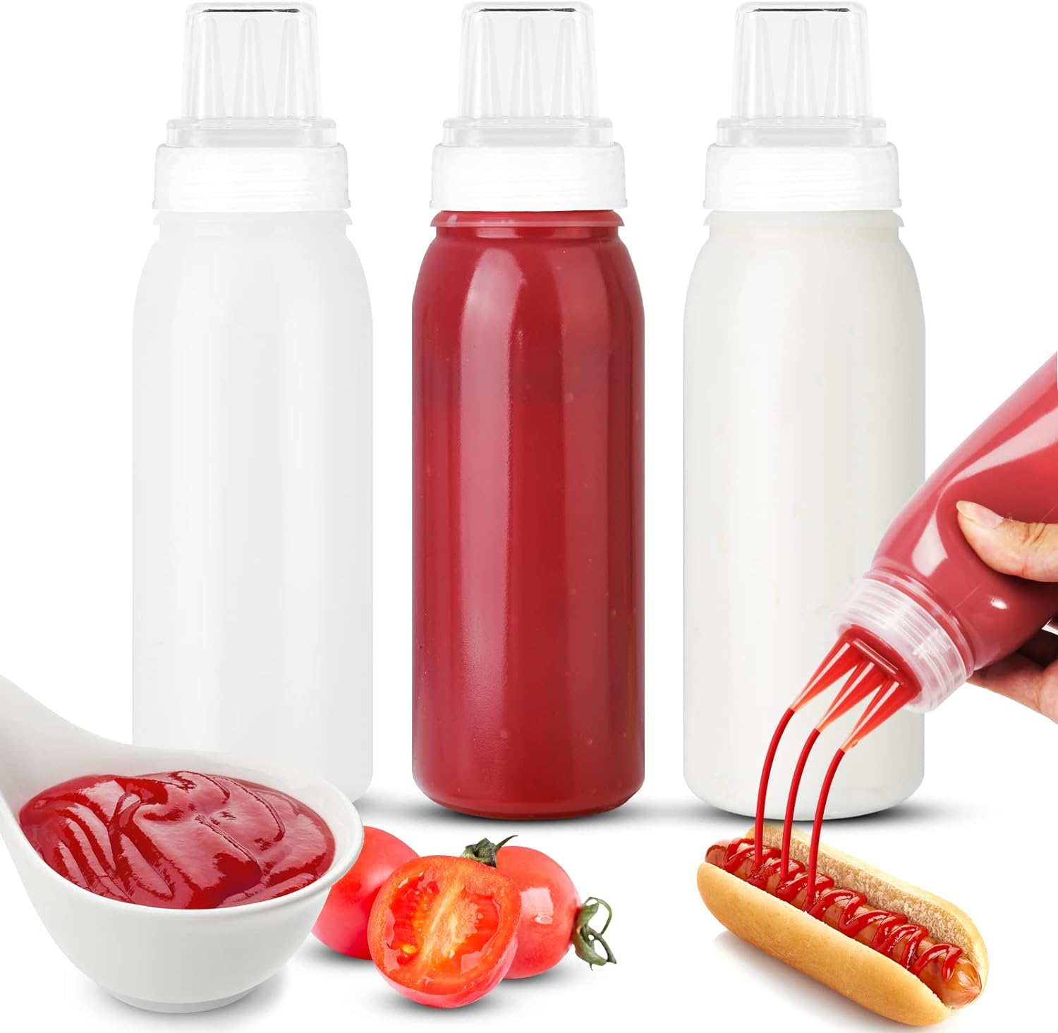 Condiment Squeeze Bottles, Squeeze Bottles for Sauces, Olive Oil Dispenser, Ketchup Bottles Squeeze 4-Pack 17 Oz (500Ml), Salad Dressing Bottles, Great for Ketchup, Salad, BBQ (17Oz 4 Fpack) image number 2
