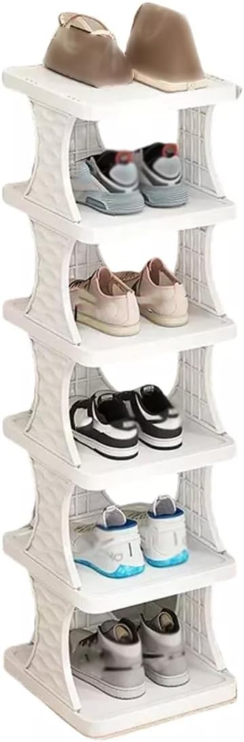 AIMALL Multi-Layer Folding Shoe Rack, Compact Narrow Design for Home Entrance, Dormitory, Corridor, with Stable Load Bearing, Easy Assembly, Blue/Orange/White