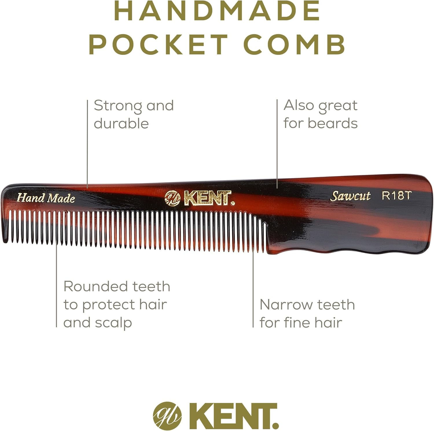 Kent Hand-Made 140Mm All Fine Pocket Comb with Thumb Grip - R18T image number 5
