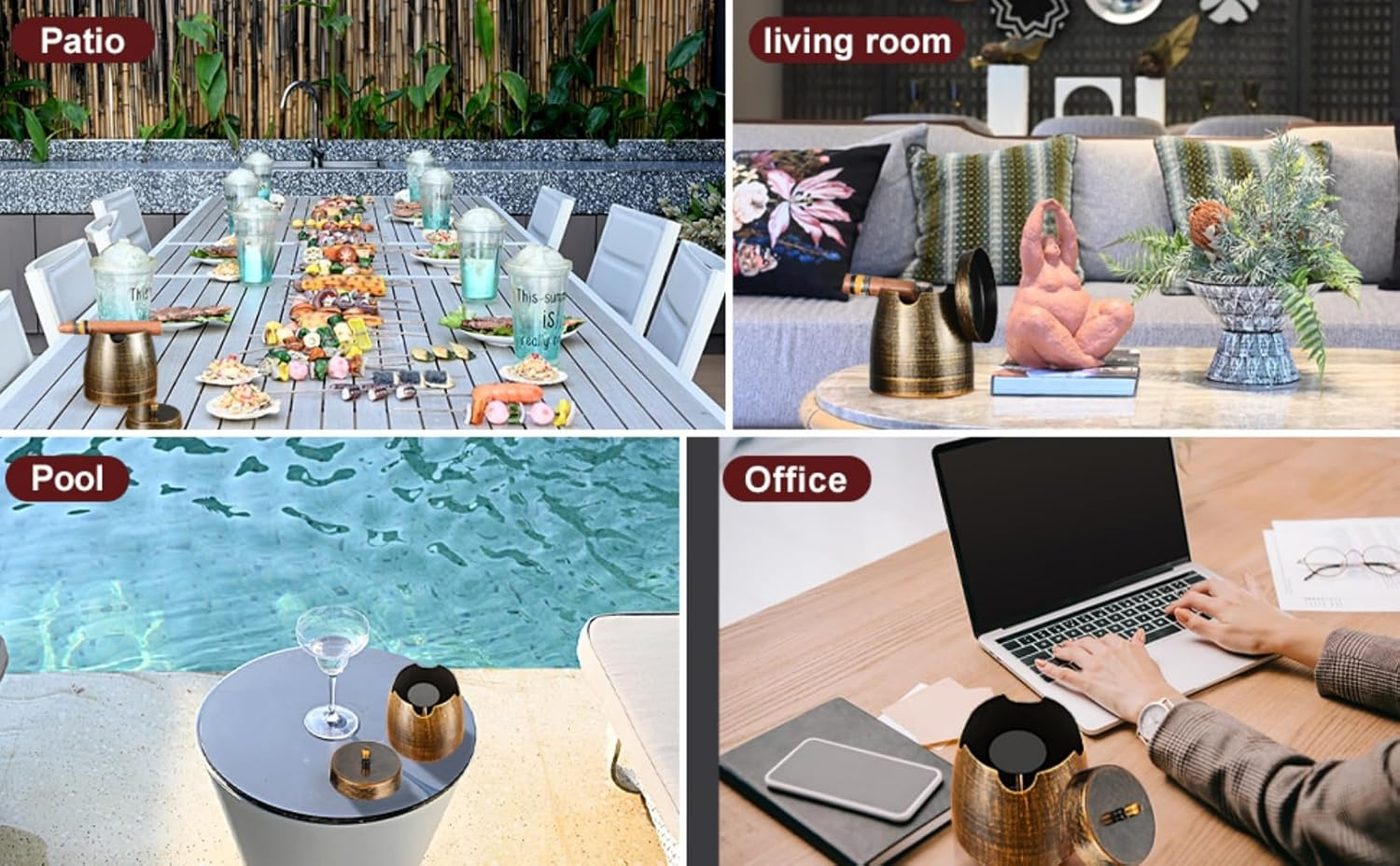 Cigar Ashtray with Lid for Outdoors outside Patio Home Retro Decor, Large Cigar Holder Ashtray for Cigarettes Windproof (Large) image number 5