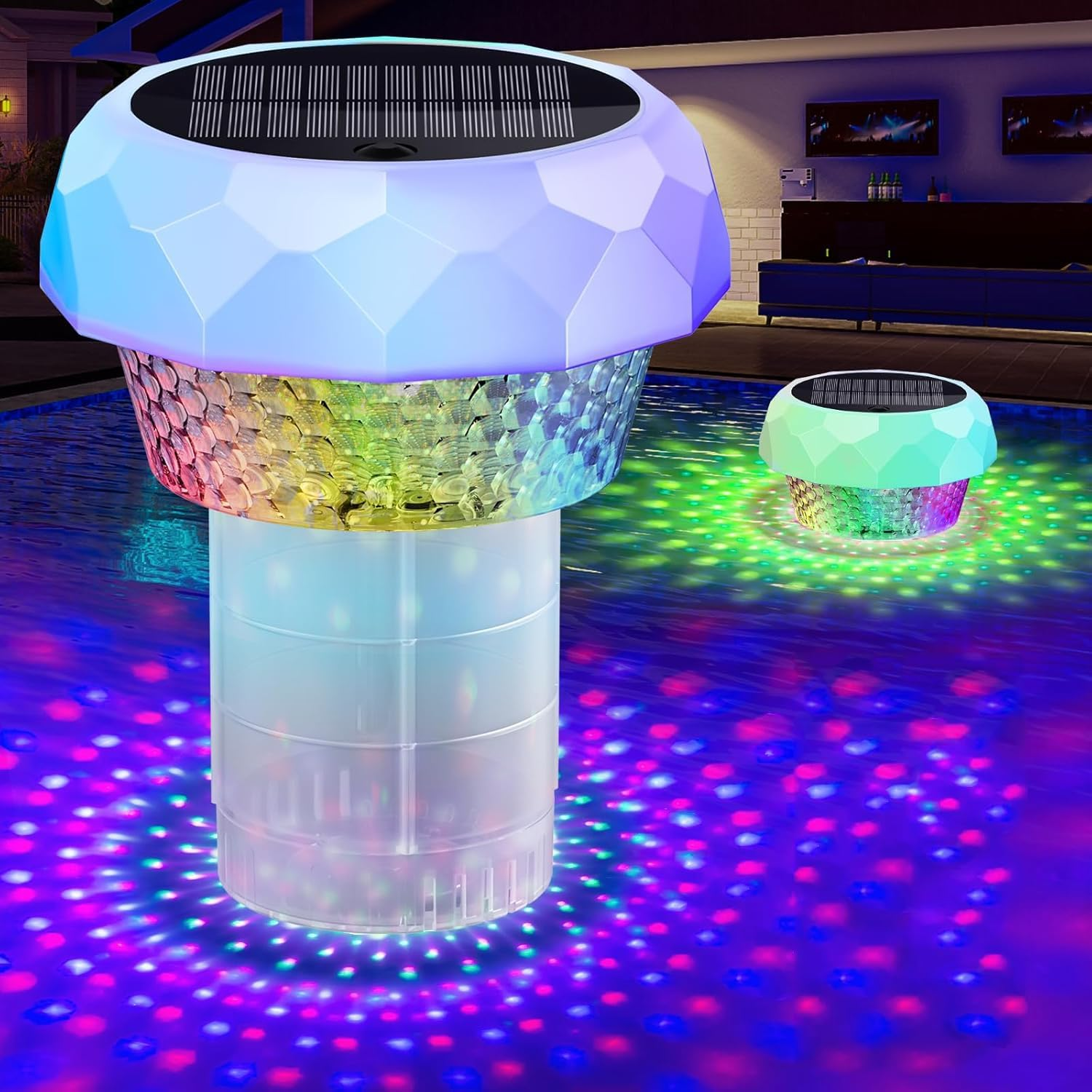 Solar Pool Chlorine Floater with Colorful Lights, 2025 Upgrade Remote-Controlled Solar Lights Adjustable Release Chlorine Floater Dispenser Floating Pool Lights for Pool for 3'' or 1'' Tablets image number 5