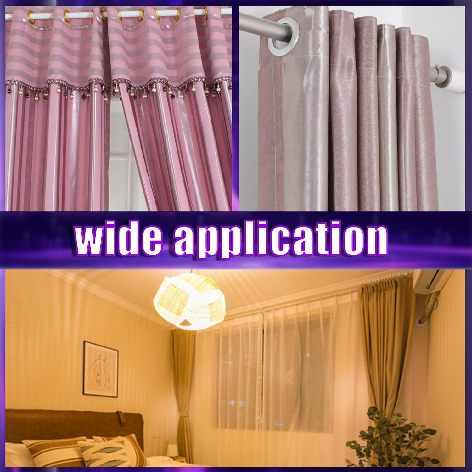 Swpeet 20 Pack Black Plastic Curtain Grommets, Inner Diameter 40Mm-1.7Inch Silencer Sliding Black Sheers Curtain Grommets, Curtain Eyelet Ring Black Low Noise Curtain Rings for Window Curtain Hanging image number 3