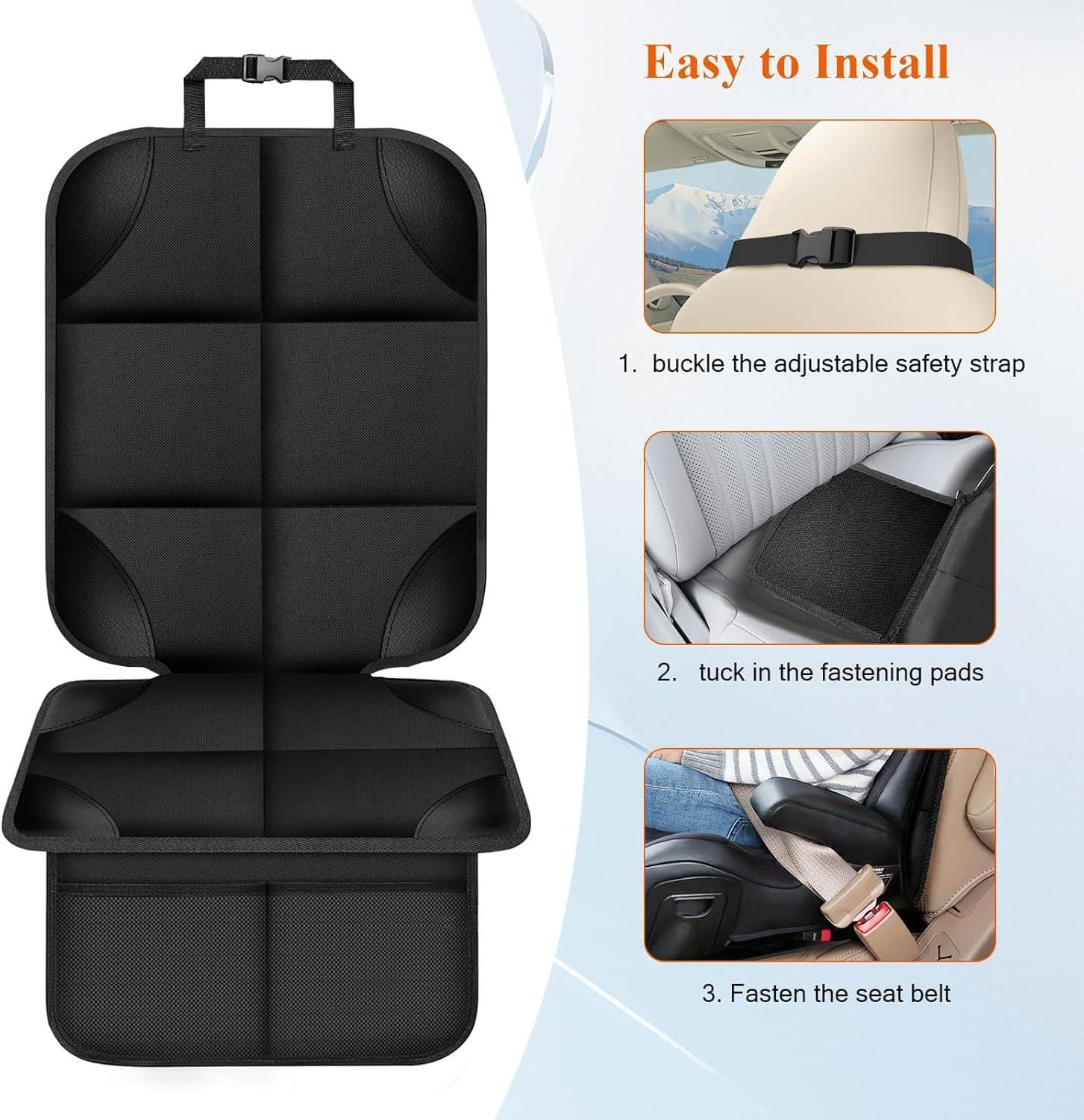 Car Seat Protector with Thick Padding & Anti-Slip Backing, Waterproof Seat Cover for Baby Car Seat, 600D Fabric with Storage Pocket image number 6