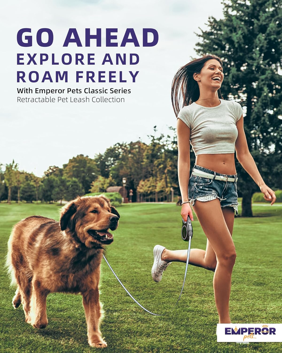 Emperor Pets 26 Ft Retractable Dog Leash - up to 110Lb, Heavy Duty Dog Leash Retractable 26 Ft, for Large Breed Dogs, Dog Leashes for Medium Dogs -GY26