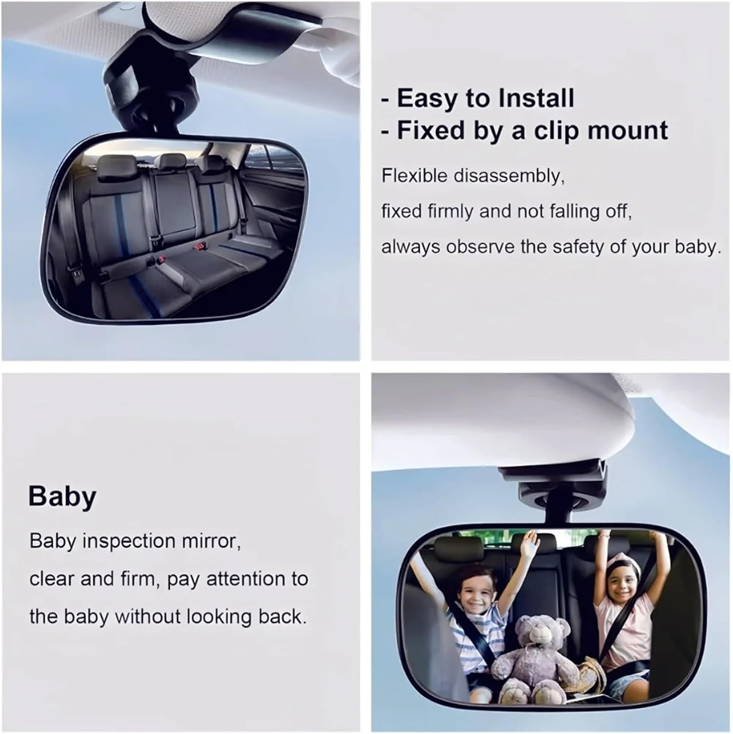 Clip-On Baby Rearview Mirror for Car &ndash; Adjustable Convex Mirror for Back Seat &ndash; Easy Installation on Sun Visor &ndash; Safe & Durable for Trucks, Cars, and Suvs image number 3
