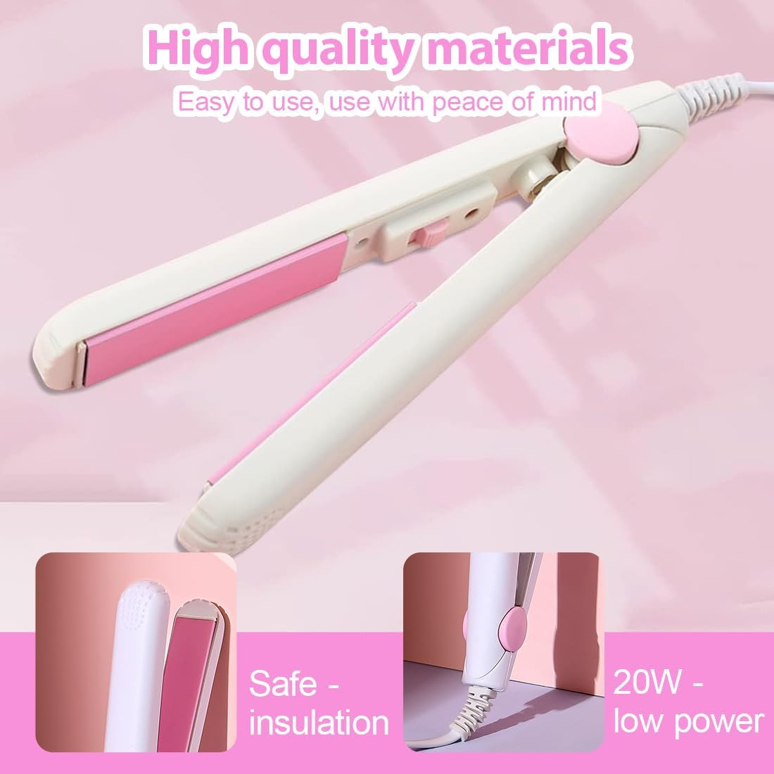 1PC Hair Straightener 2 in 1 Mini Portable Hair Straightener with Storage Box and Protective Cover for Home Salon (White) image number 5