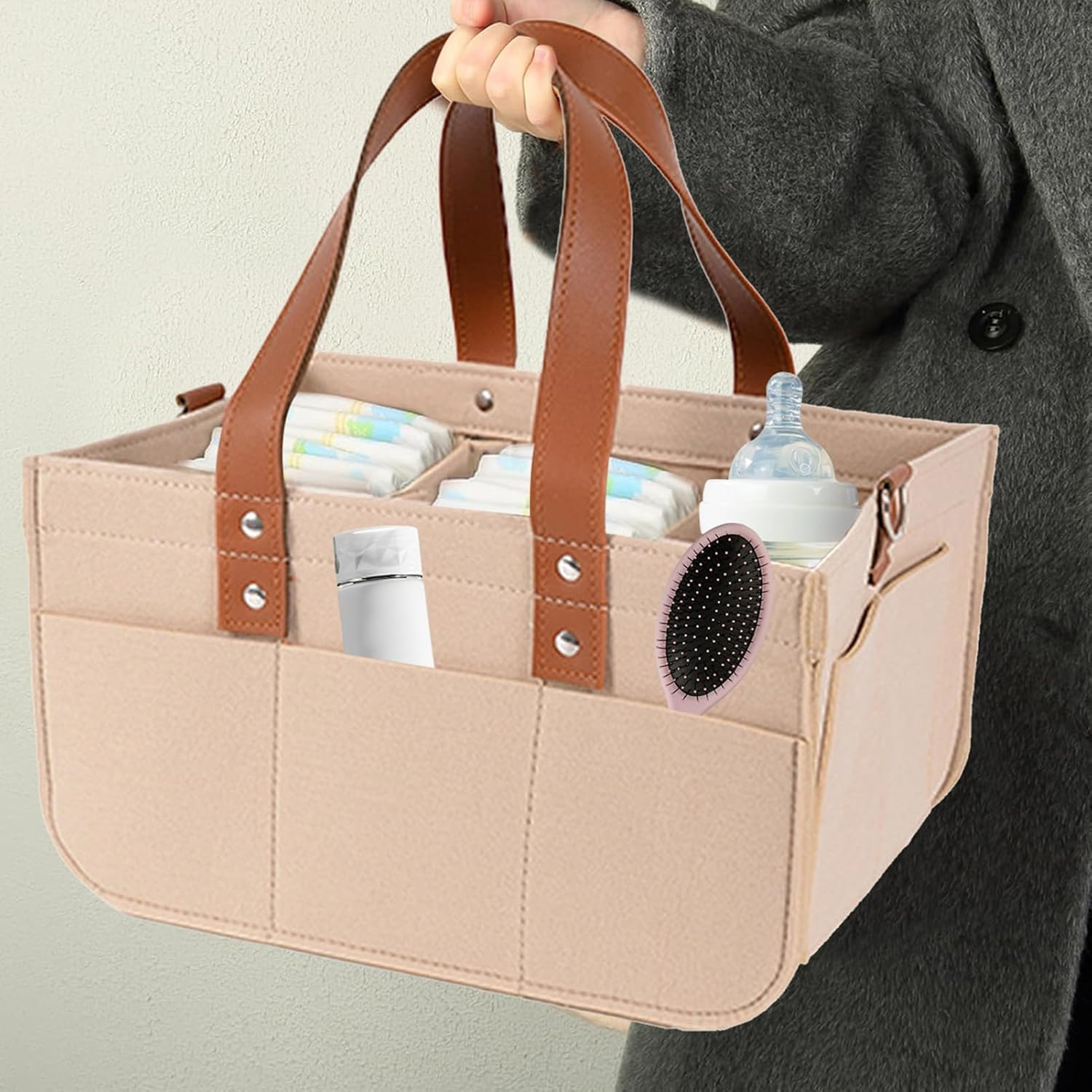 Diaper Bag, Large Capacity Baby Storage, Travel Diaper Organizer Basket, Easy to Clean, Stylish and Modern, 38X223X18Cm for Toys, Bottles, Wipes, Books