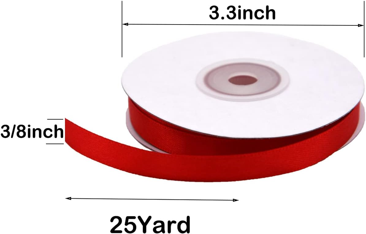 3/8 Inch Red Satin Ribbon Double Face Grosgrain Ribbon 25 Yards Ribbon for Hair Bows, Christmas Crafts, Wedding, Balloons, Sewing, Floral Bouquet - Red image number 4