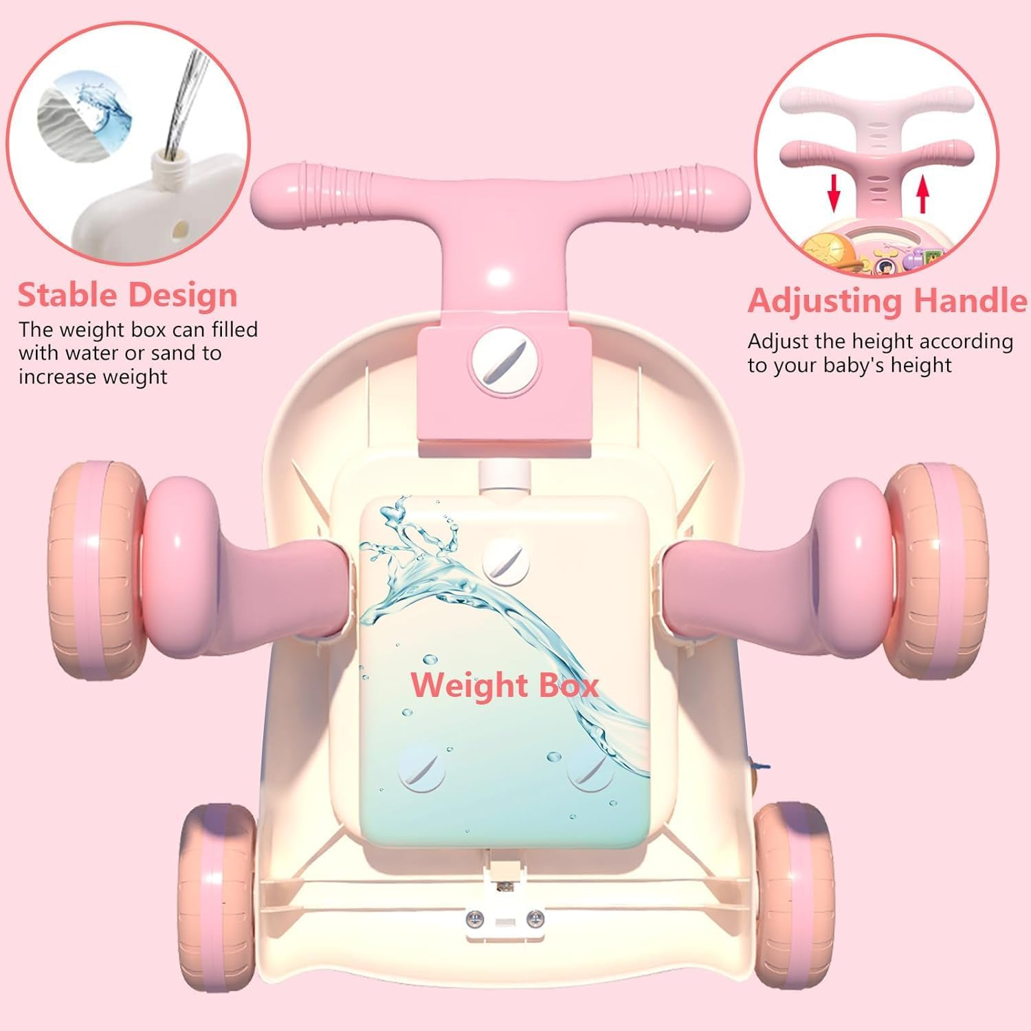 3 in 1 Baby Walker and Activity Center for Baby Girl,Toddler, Learning to Walk, Sit to Stand, Early Learning Push Toys for Infant Boy Girl (Pink) - Blue image number 6