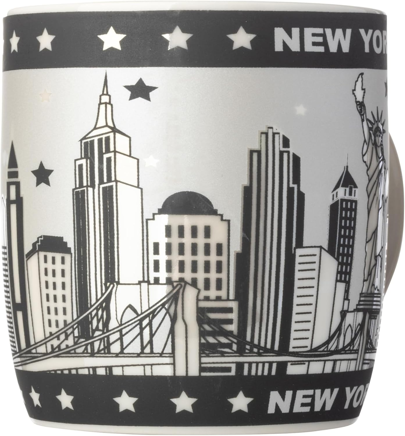 Artisan Owl New York Skyline with Brooklyn Bridge Bone China Mug - Iconic New York Design, Perfect for Coffee Lovers (Black & White)