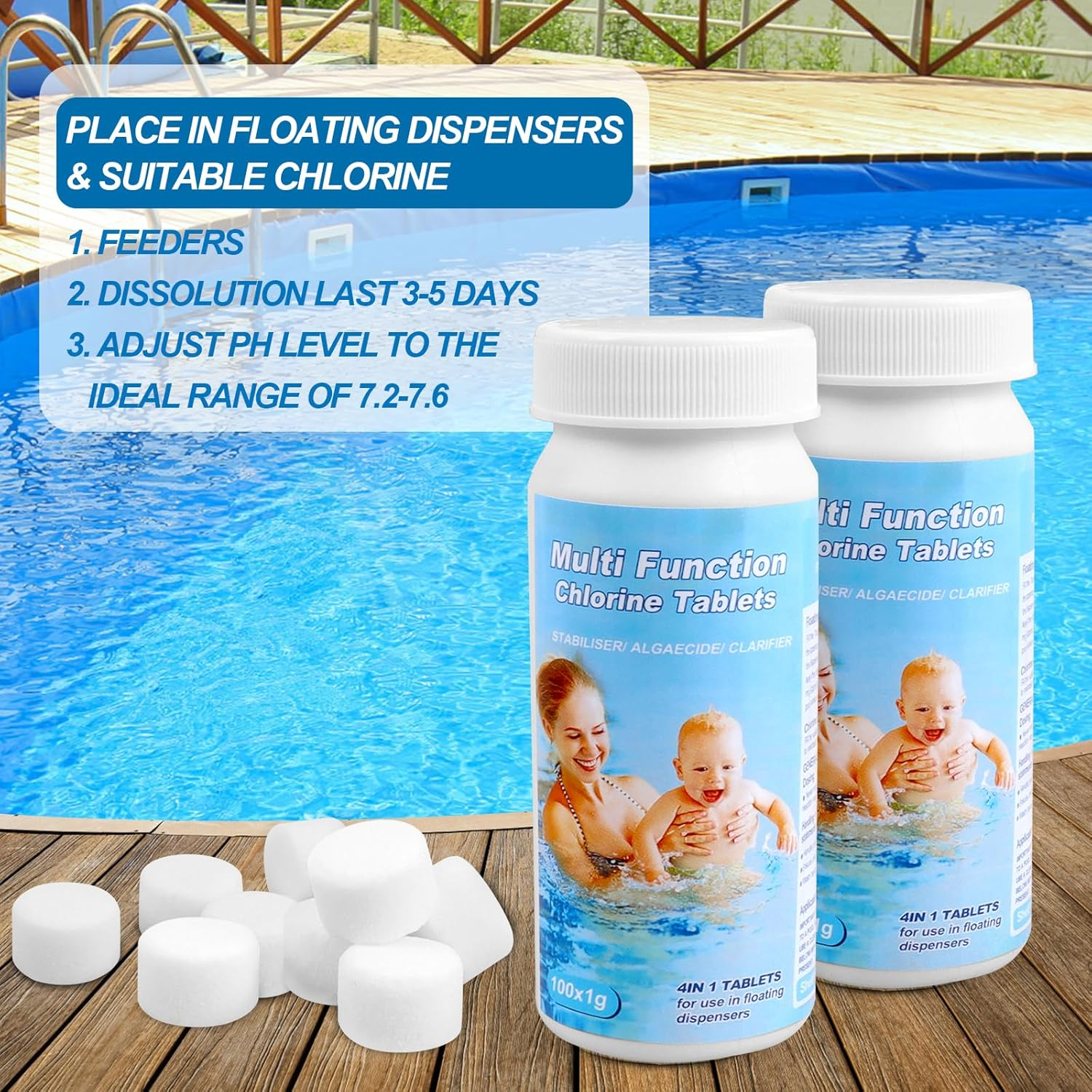 Pool Cleaning Tablets 200 Pieces for Pool, Water Tank, Hot Tub, Spa (C) image number 3
