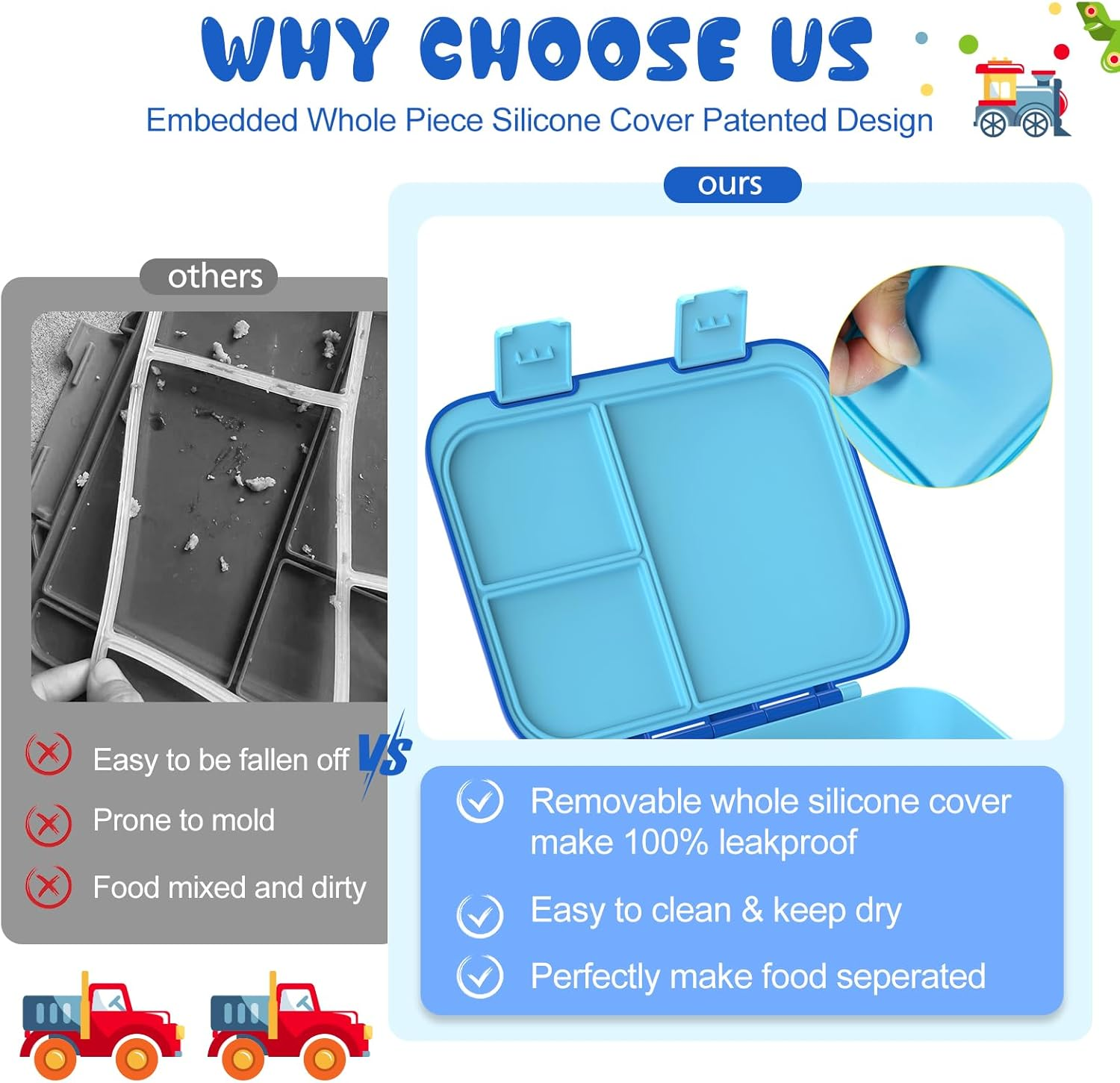 Hombrima Kids Lunch Box, Bento Boxes Food Storage Container with Multi-Compartments for Boys Girls Children Toddler Adult Work School