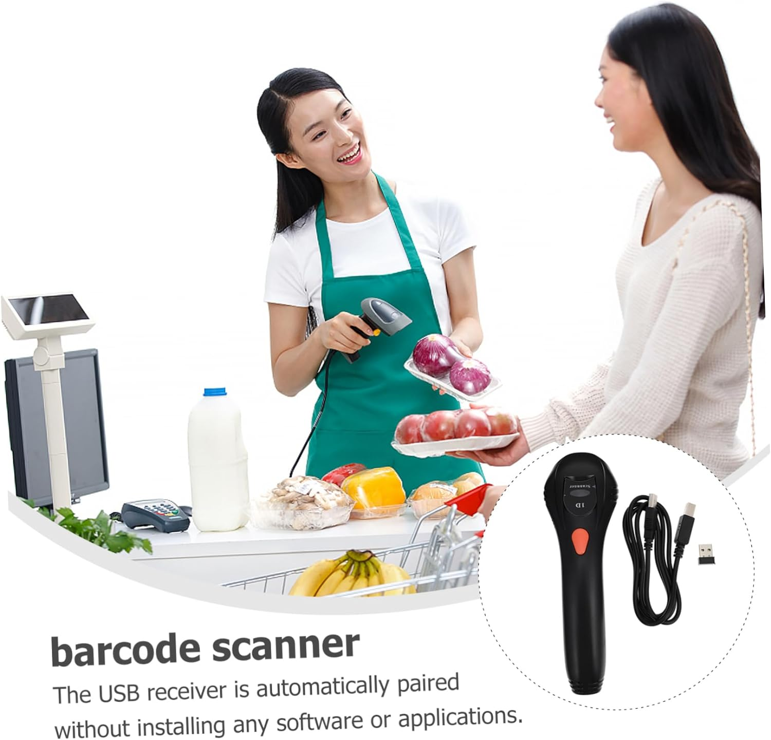 Wireless USB Barcode Scanner 2-In-1 Wired and 2.4G Wireless Qr Code Reader with Dc5.00V Power for Office and Retail Pos Systems image number 2