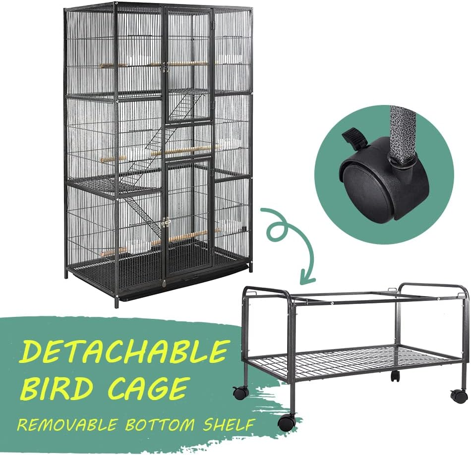 Taily 176Cm Large Bird Cage Stand-Alone Aviary Cages Travel Stand Budgie Parrot Birdcage with Removable Tray Black image number 3