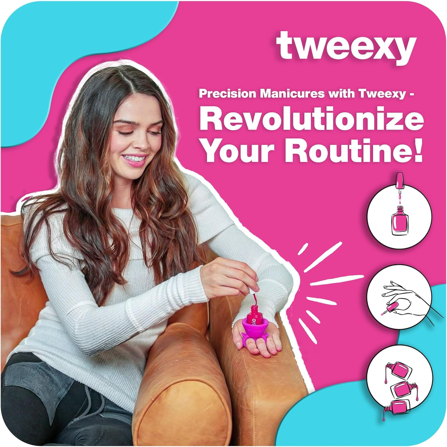 Tweexy - the Original Wearable Nail Polish Bottle Holder - Bonbon Pink - Isl/Blue image number 7