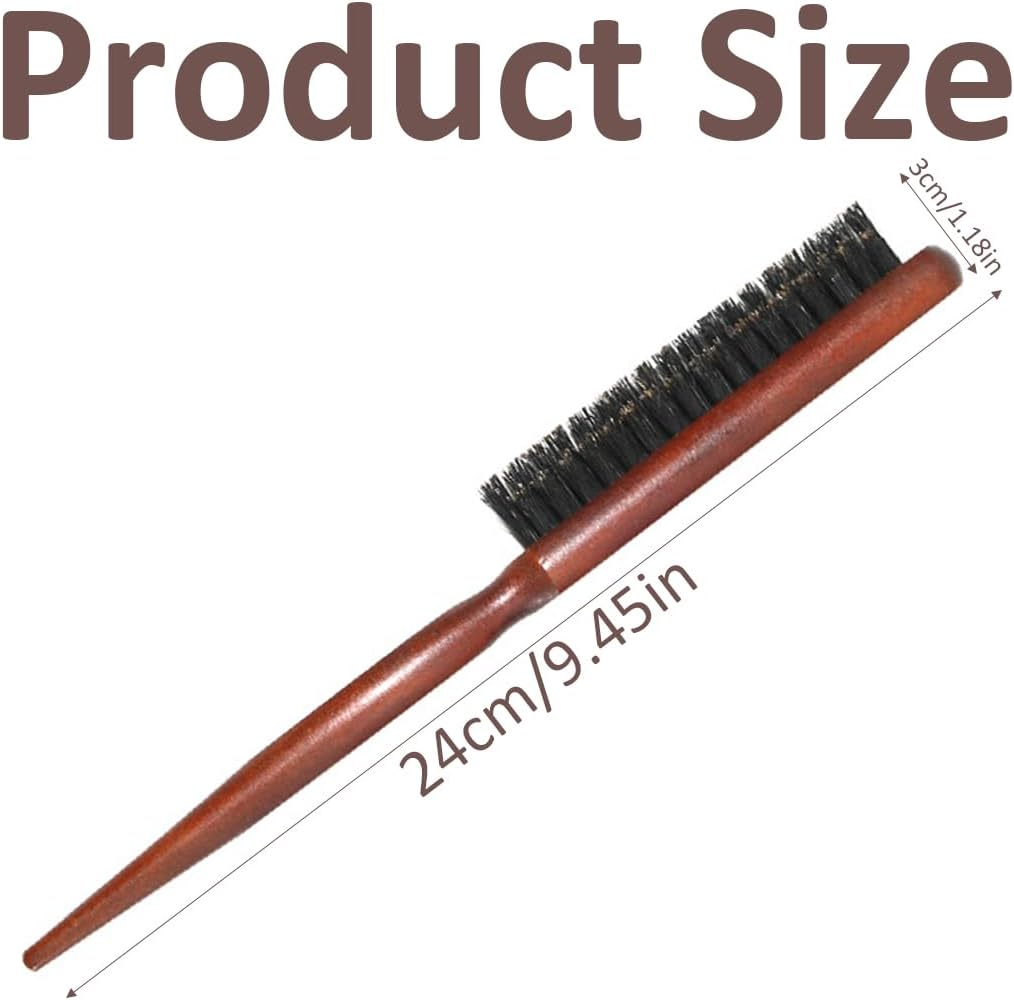 Weddhuis Teasing Hair Brush Boar Bristle Wooden Handle for Long Thick Curly Wavy Dry Damaged Hair Sleek Bun Brush