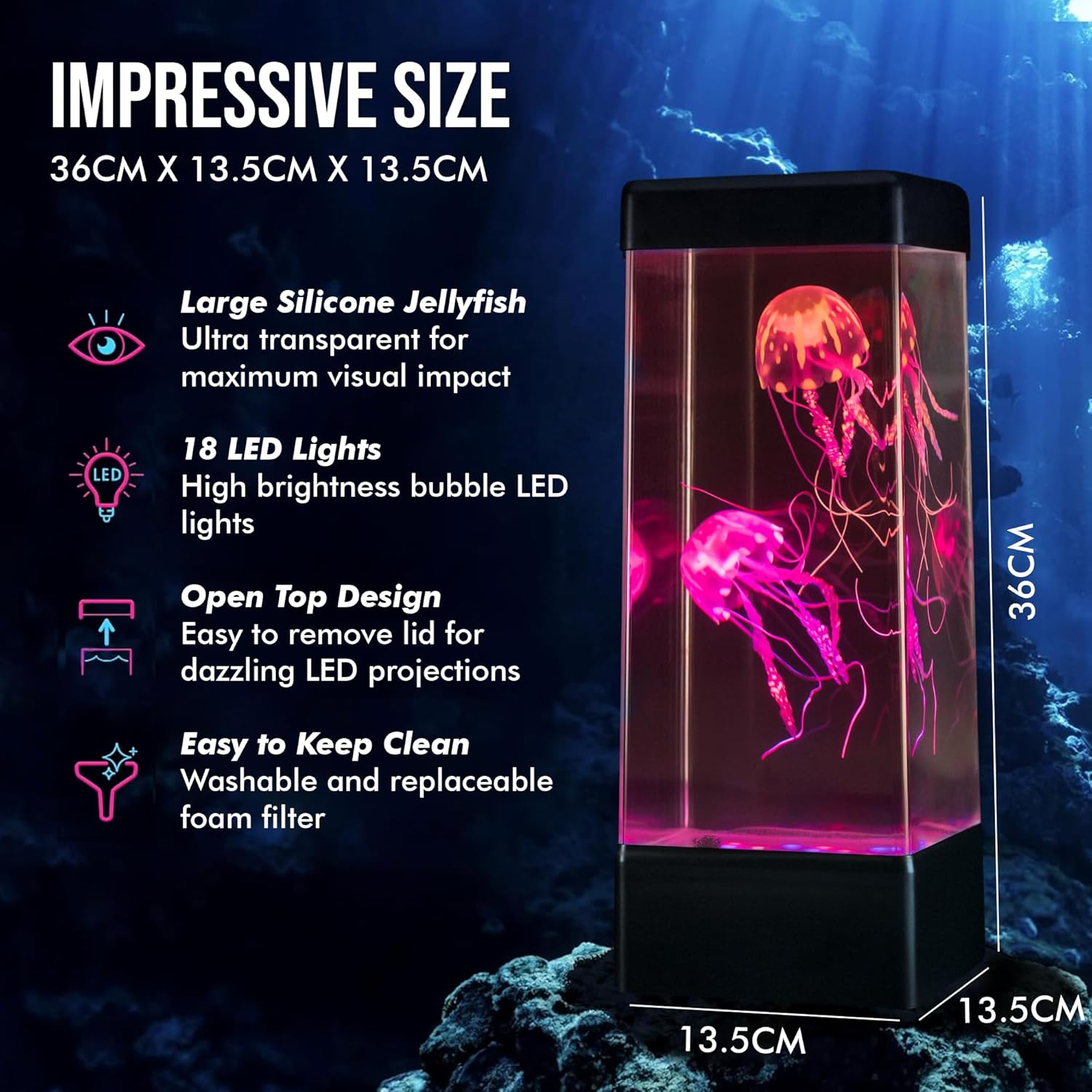 24X7 Nonstop Quiet Operation Premium Large Jinx Luminous Jellyfish Lamp - High-Performance Pump & Multiple Accessory Support - Aquarium Night Light Mood Lamp/Lava Lamp- USB Edition image number 3