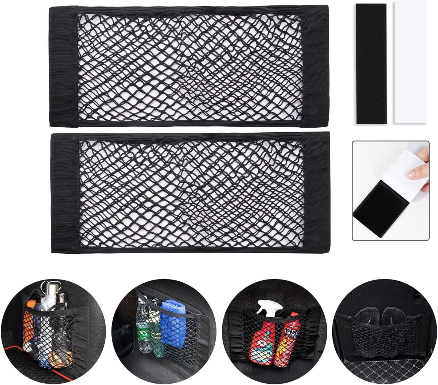 2 Pcs Universal Mesh Cargo Net, Stretchable Storage Net with Tape Stickers, Wall Sticker Organizer Pouch Bag, Car Trunk Storage Organizer Net for Car, SUV, RV (19.7 X 9.8Inch) image number 5