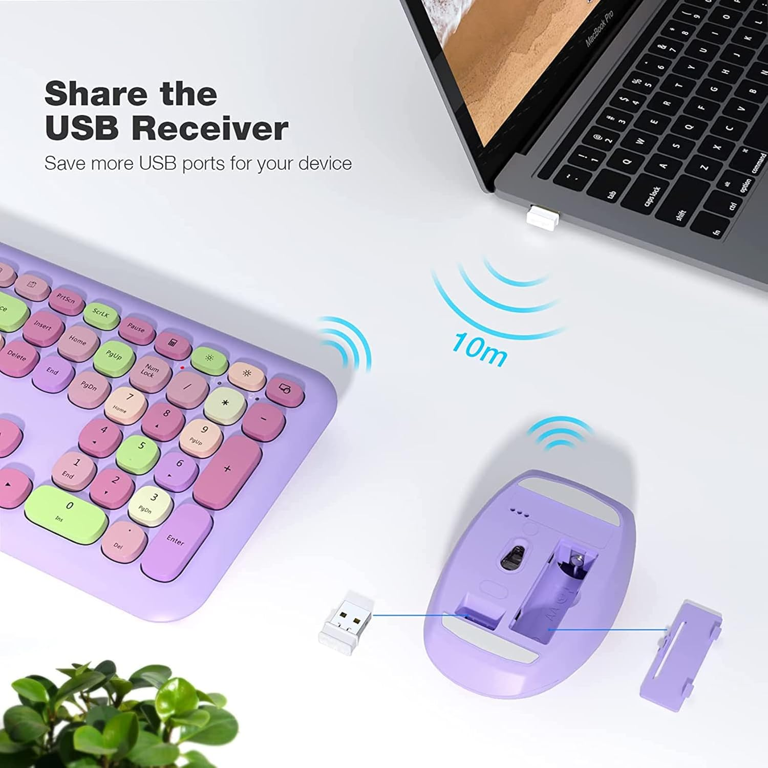 Youker Wireless Keyboard and Mouse Combo Retro Typewriter Keyboard 2.4Ghz USB Wireless Connection Colorful Keyboard with Stylish round Keys for Mac Windows 7/8/10/11 Laptop Desktop image number 2