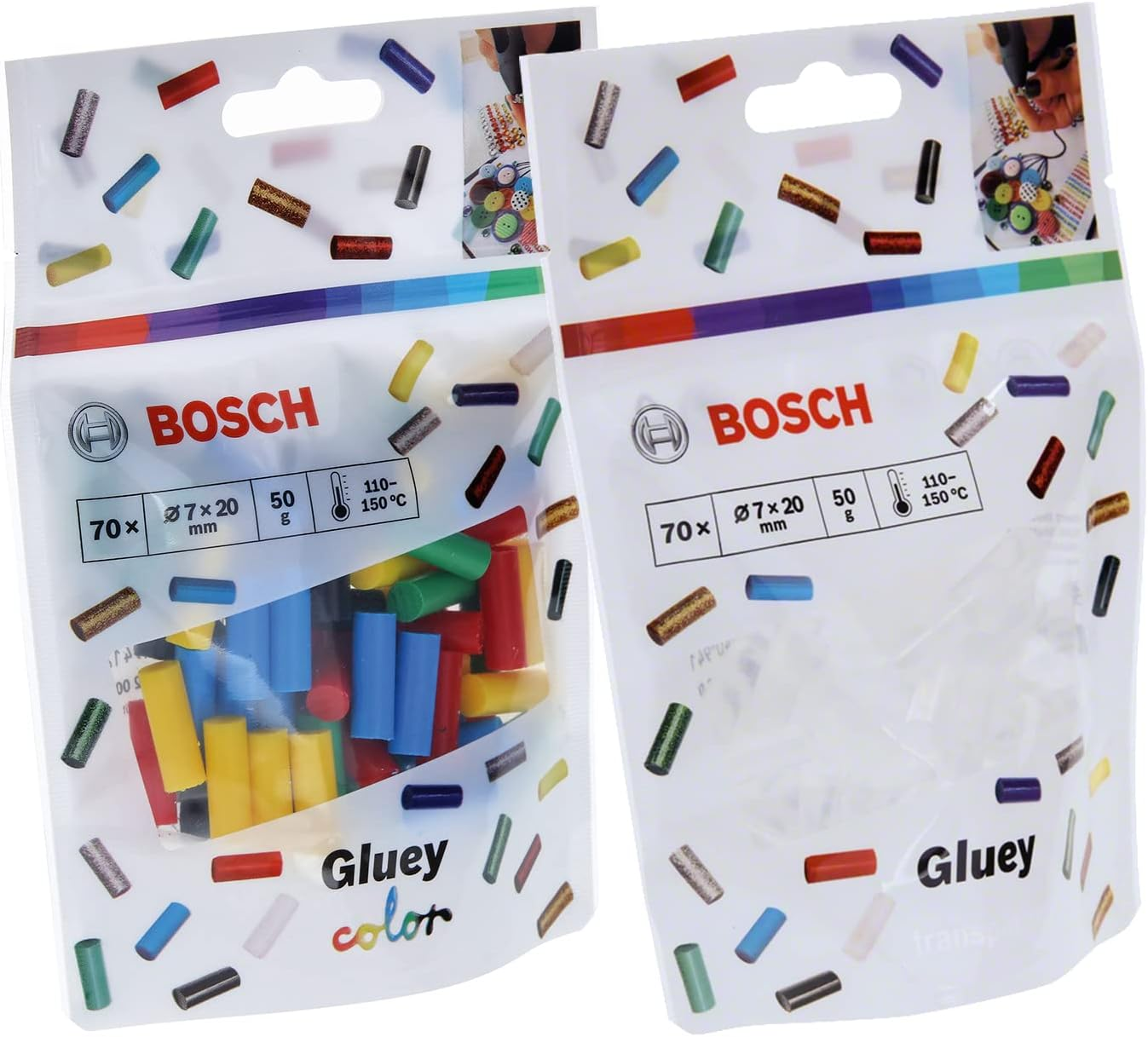 Bosch Accessories 70 Piece Transparent Gluey Mini Sticks (Gluey Sticks Transparent, Dimensions of Stick: 20 X 7 Mm, Accessories Compatible with Gluey Hot Glue Stick) - Colour image number 2