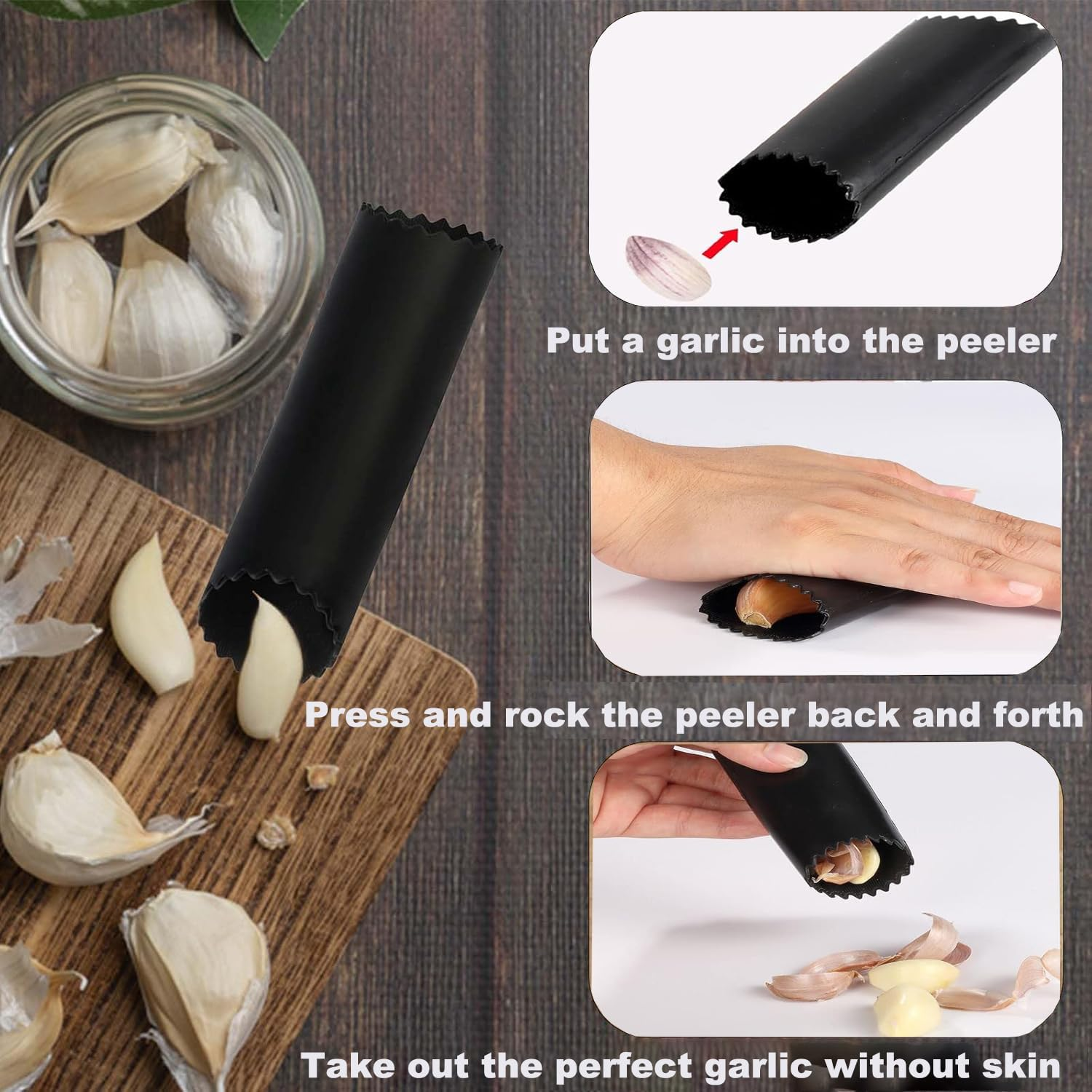 Dybepocih Garlic Press Rocker,2025 New Stainless Steel Garlic Mincer Garlic Crusher Set,3-In-1 Garlic Crusher,Peeler with Cleaning Brush,Easy Squeeze Rocker Design for Smashing Garlic Kitchen Gadget image number 3