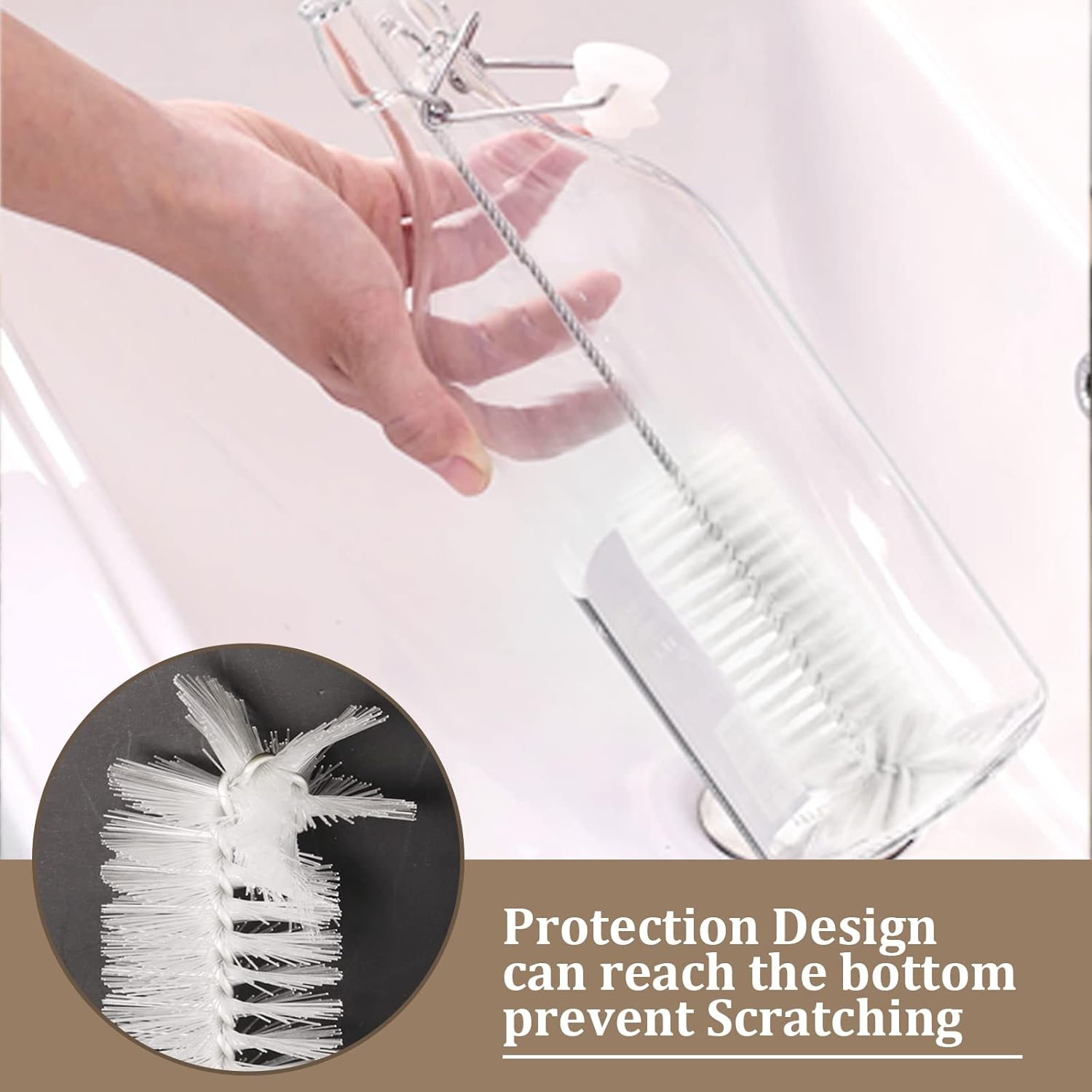 YUNGMAX Small Bottle Brush Set, 8PCS Nylon Straw Cleaner Pipe Brushes for Washing Narrow Neck Water Bottles Jars Teapot Spout (White) image number 3