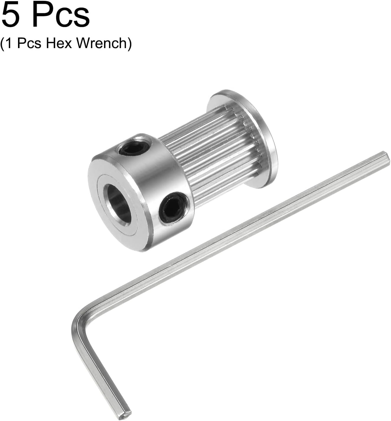 Uxcell 5Pcs 2GT Timing Pulley 16 Teeth 5Mm Bore 13Mm Dia. Aluminum Timing Belt Pulley with 2Mm Hex Key Wrench for 10Mm Width Belt 3D Printer CNC Machine Accessories, Silver Tone