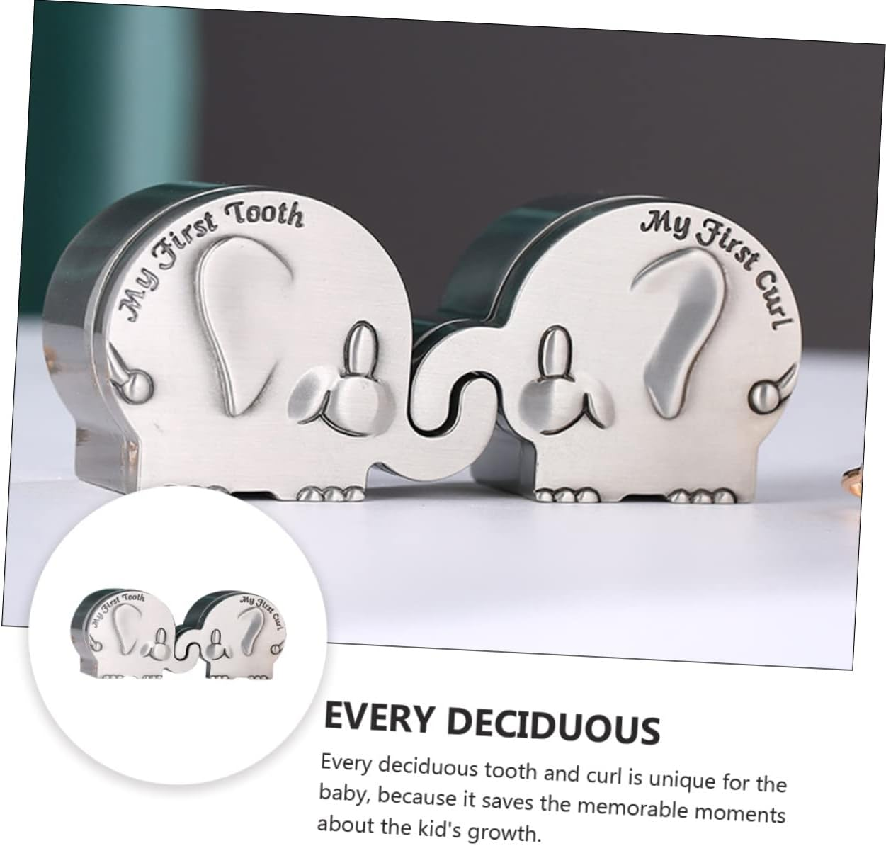 1Pair Elephant Shape First Tooth and Curl Keepsake Storage for Newborns for Showers Birthdays and Christenings image number 1