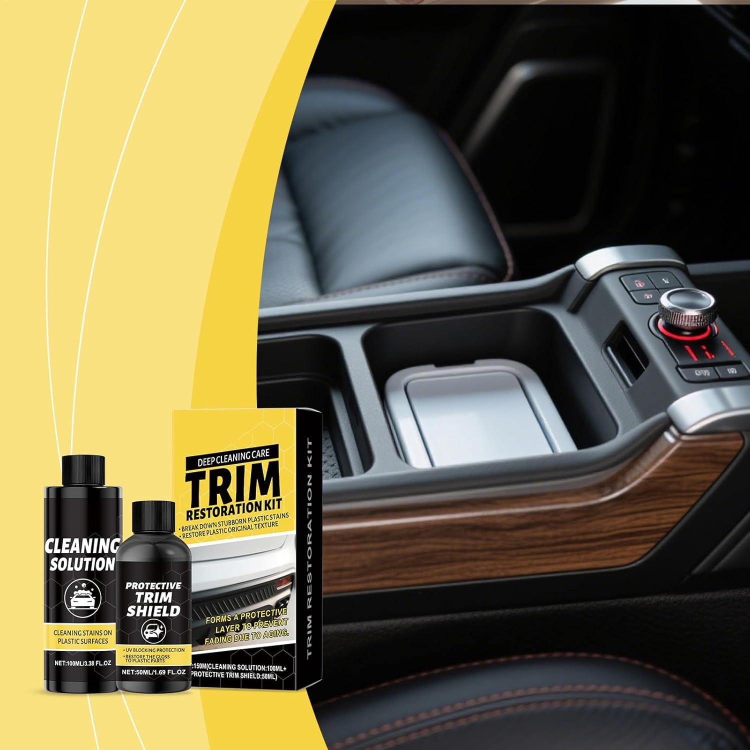 Trim Shine for Car, Vehicle Detailing Renovation Kit, Scratch-Resistant Car Trim Cleaning and Care Kit for Garage RV Repair Shop Dashboard Automotive SUV Truck image number 1