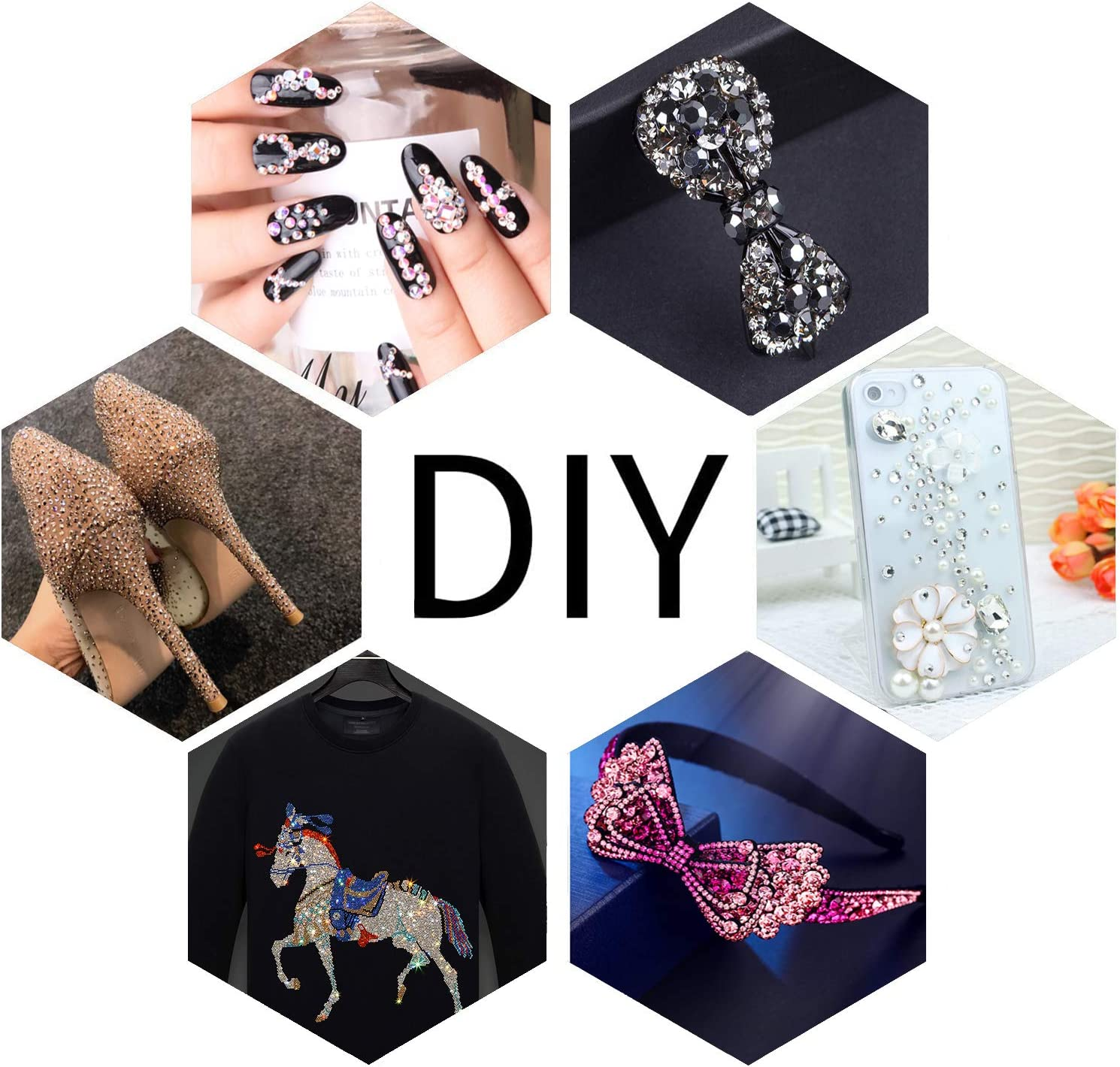 Lpbeads 6400 Pieces Hotfix Rhinestones Clear Flat Back 5 Mixed Sizes Crystal round Glass Gems with Tweezers and Picking Rhinestones Pen