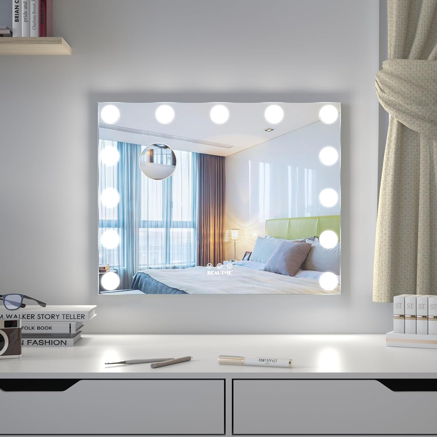 ANYHI Vanity Mirror with Lights, 50.5 X 39.7 Cm Hollywood Illuminated Makeup Mirror with 13 Dimmable Lights, Wall Mounted or Dressing Table Mirror for Makeup Vanity with 10X Magnifier (Silver) image number 6