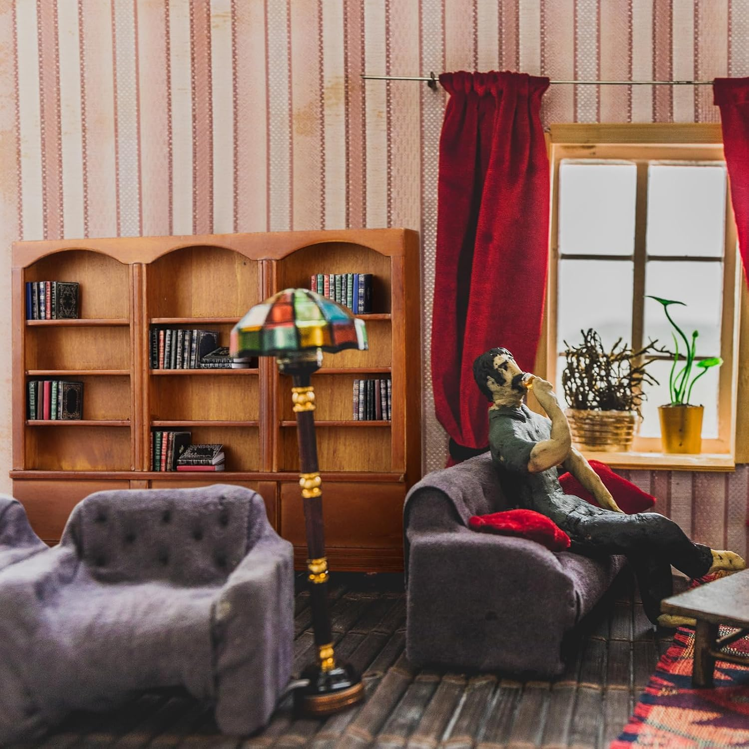 1: 12 Scale Dollhouse Miniature Wooden Bookshelf with 48 Pcs Miniatures Books, Mini Bookcase Tiny Books for Dollhouse Mini Library Decoration Furniture Accessories (4 Layers) image number 5