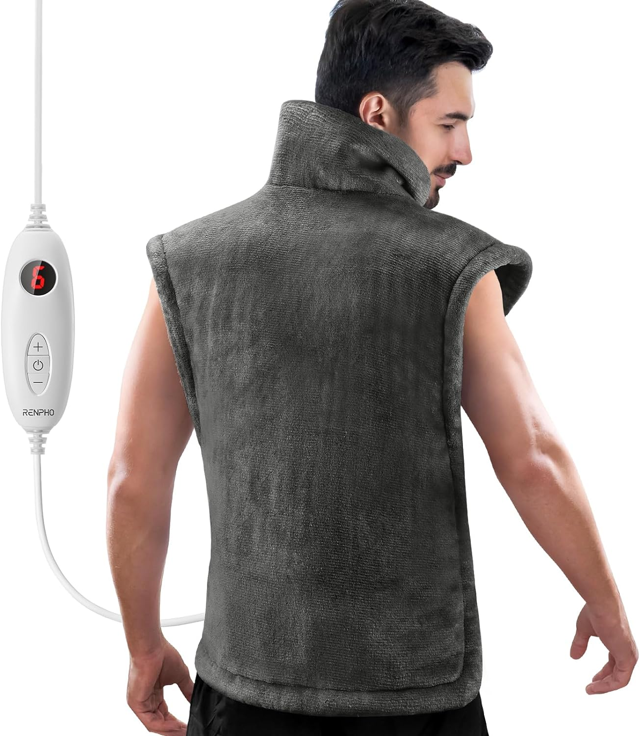 RENPHO Heat Pack, Electric Heating Pad for Back Pain Relief, Birthday Gifts for Women Men Mum Dad, 94X61Cm Large Size Neck and Shoulder Heat Pad, Auto Shut Off, Gray image number 6