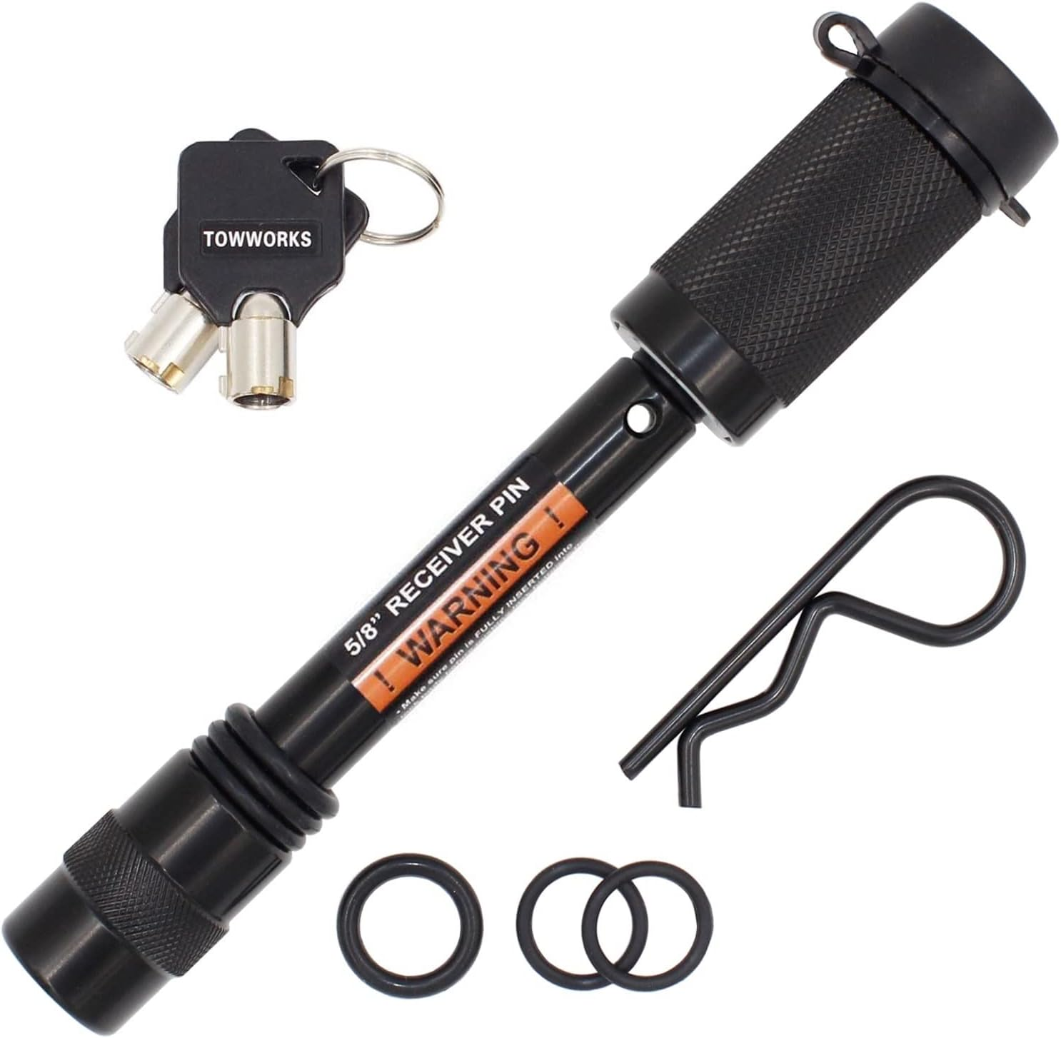 Towworks 79631 Keyed Unique Hitch Pin Lock, 16 Mm (5/8 Inch) Diameter Locking Pin with Double Safety, Extra Long Fits All Common Hitch Receivers from 65 Mm to 80 Mm image number 2