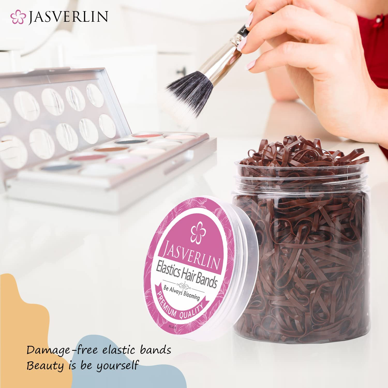 JASVERLIN Elastic Hair Bands, Tiny Elastics Baby Brown Ponytail Holders Soft Hair Ties Styling No Damage 1000Pcs