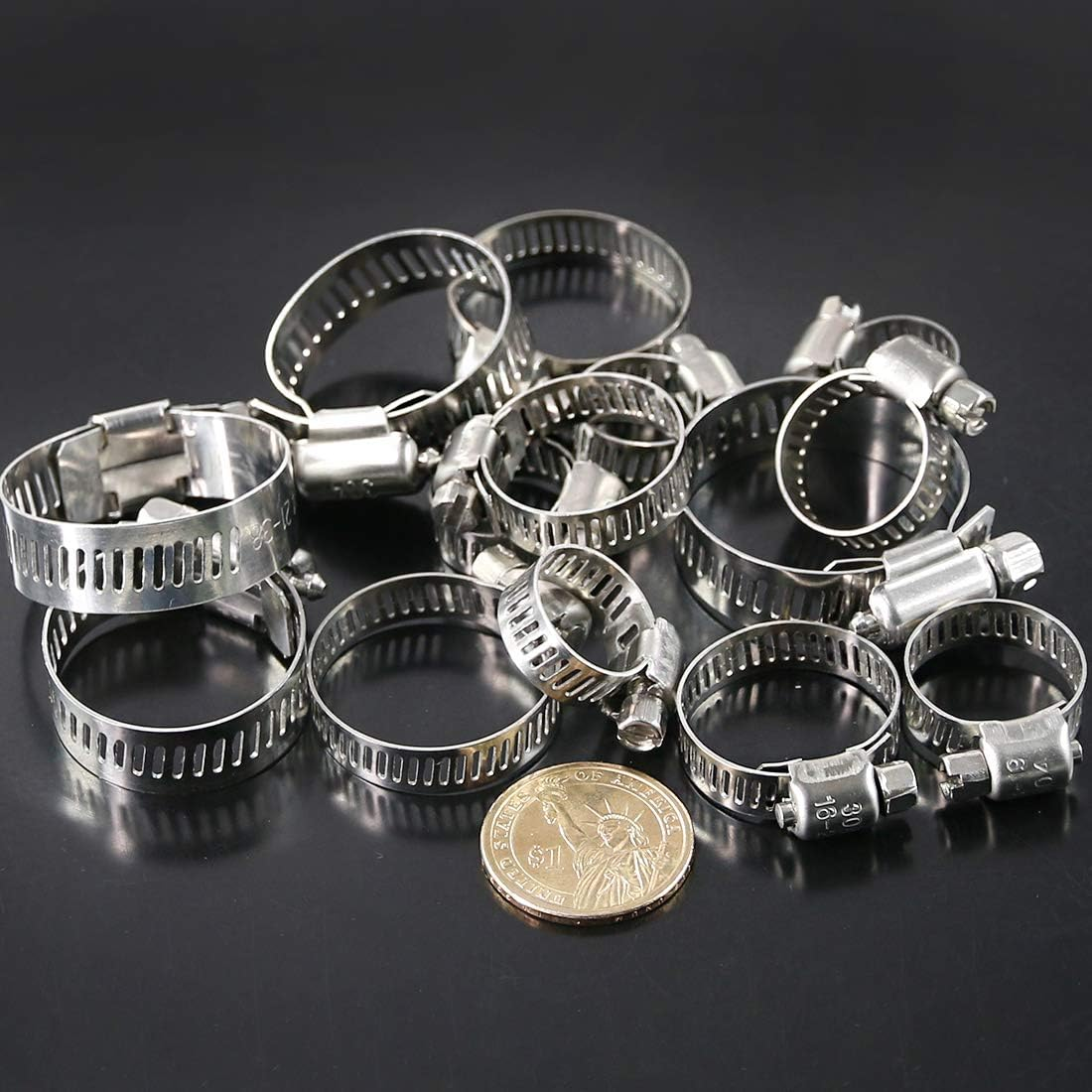 Keadic 64Pcs Adjustable [8 to 38Mm] Diameter Range Fuel Line Clips Worm Gear Hose Clamp Assortment Kit for Various Pipes Automotive Mechanical Use - 304 Stainless Steel image number 3