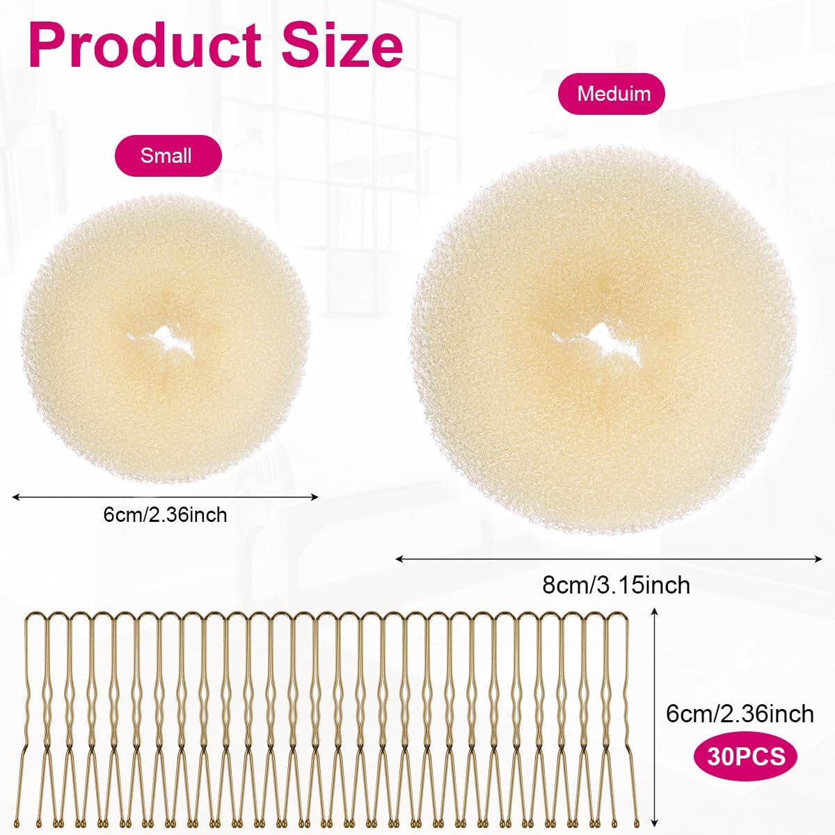 URAQT Hair Donut Bun Maker Set, 4 Pcs Ring Style Donut Bun Shaper with 30 Hair Pins, Blonde Chignon Doughnut Bun Hair Accessories for Girls Kids Women DIY Chignon Hair Styles image number 1