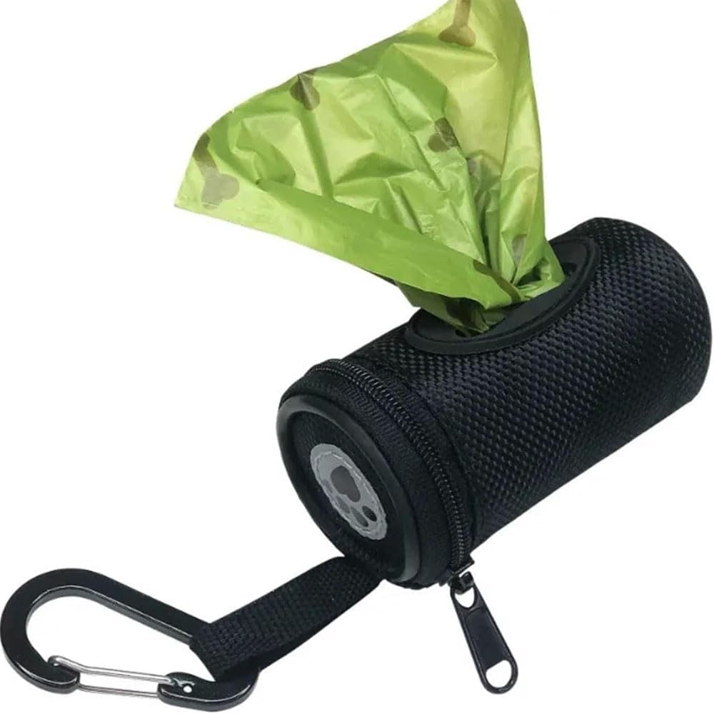 Dog Poop Bag Holder Dispenser for Leash, Compact Waste Bag Organizer and Carrier with 1 Roll Eco, Friendly Pet Trash Bags, Hands Free Doggy Poop Bag Clip for Walking, Training, Travel