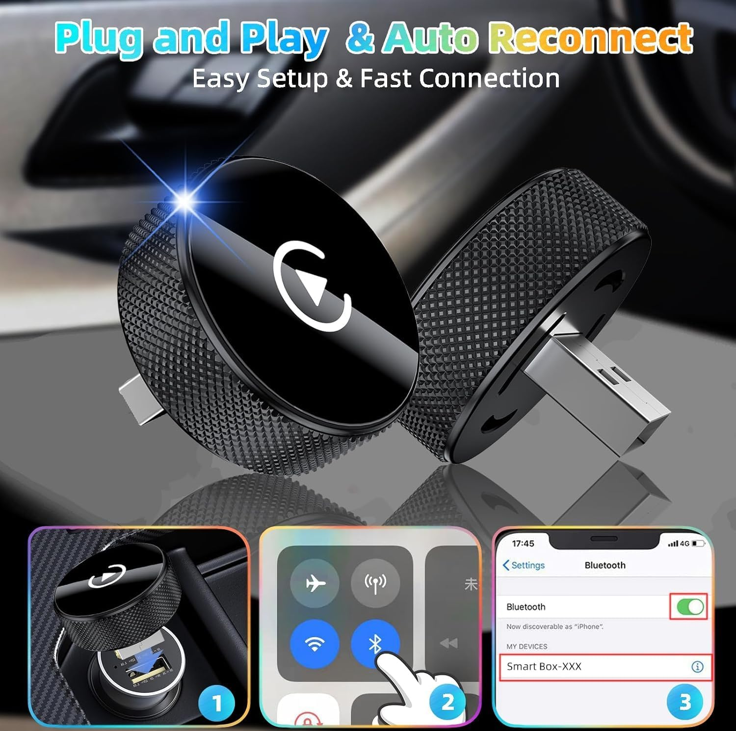 Wireless Adapter Converts Wired to Wireless for Carplay and Android - 2-In-1, Compact Size, Fast and Stable Connection, Plug & Play, USB to Usb-C/Type-C, Stable Control with No Latency image number 4