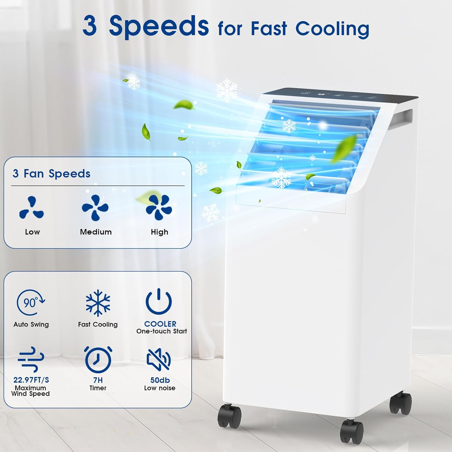 YOPOWER 3 in 1 Air Cooler, Portable AC Evaporative Cooler Humidifier Purifier Cooling Fan, with 2 Control Modes, 3-Speed, 4L Large Water Tank for Home, Bedroom, Office image number 4