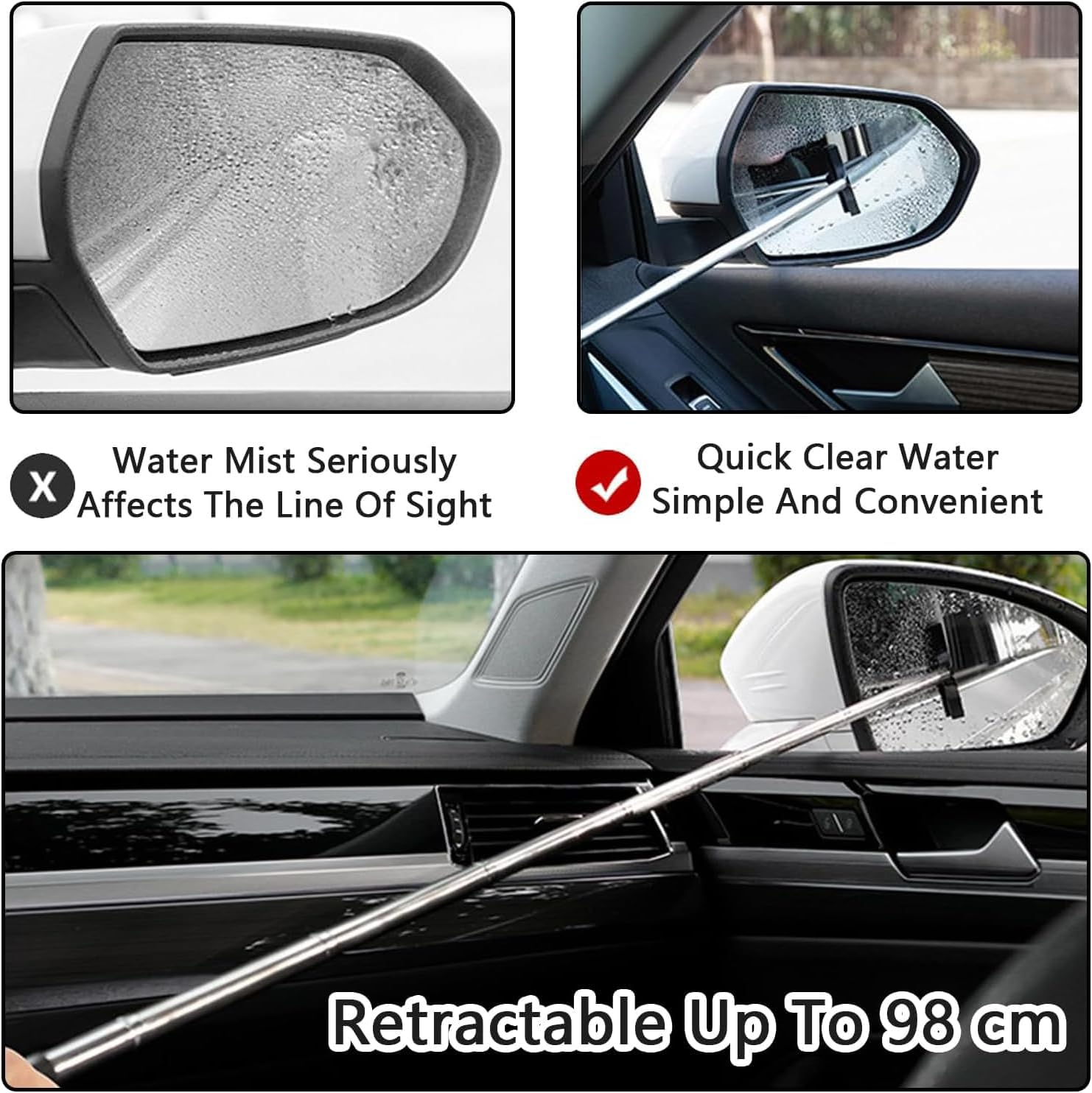 Lxcshljx 3 Pcs Car Rearview Mirror Wiper, Car Side Mirror Squeegee, Retractable Car Window Squeegee, Portable T-Plate Rearview Mirror Wiper, Universal Car Cleaning Tool, Glass Water Dust Removal Tool image number 4