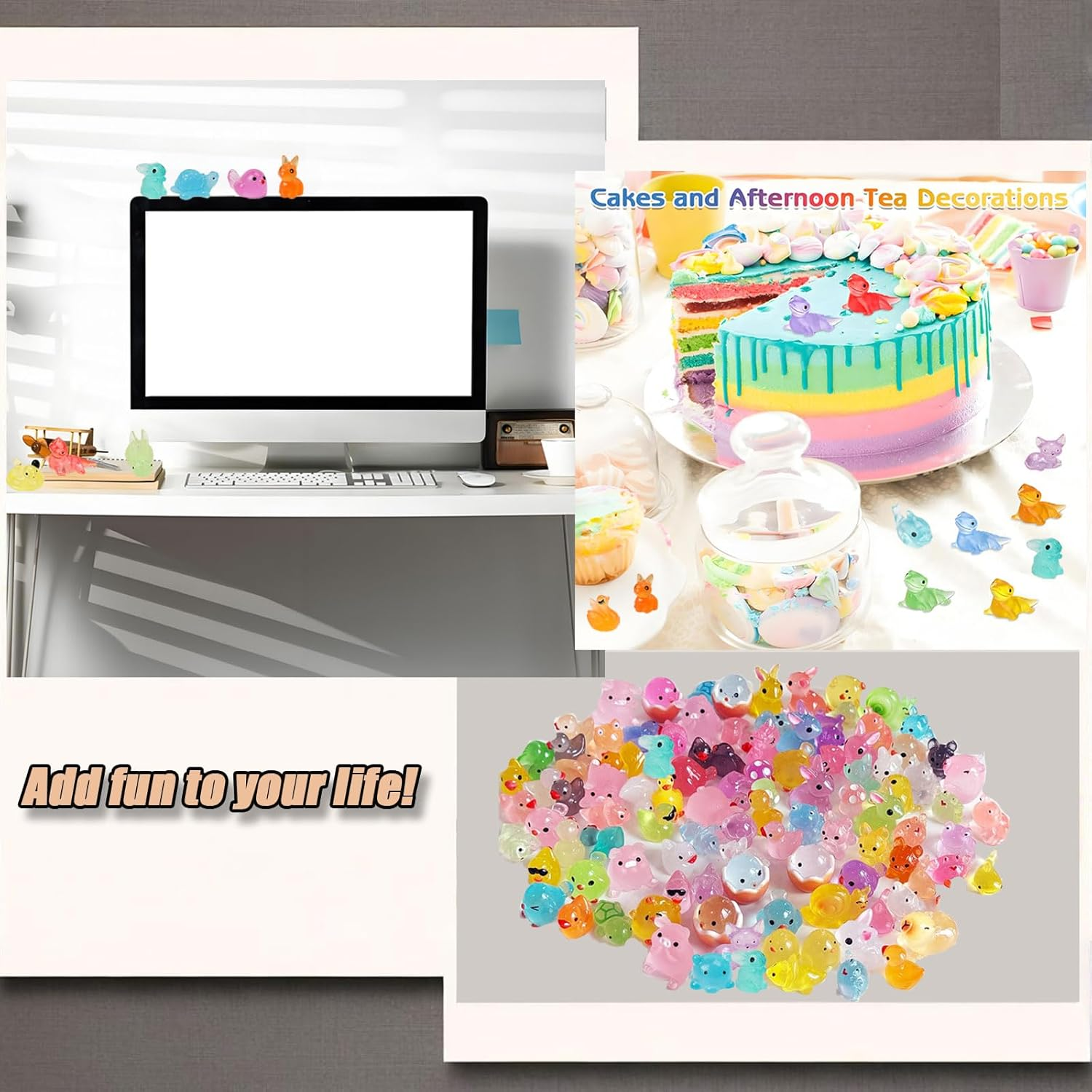 MYTOAU15 Styles Luminous Resin Animals Figures,60Pcs Mini Resin Animals Set for Aquarium Garden Landscape Potted Decorations DIY Accessories(Style & Color Are Random) image number 4