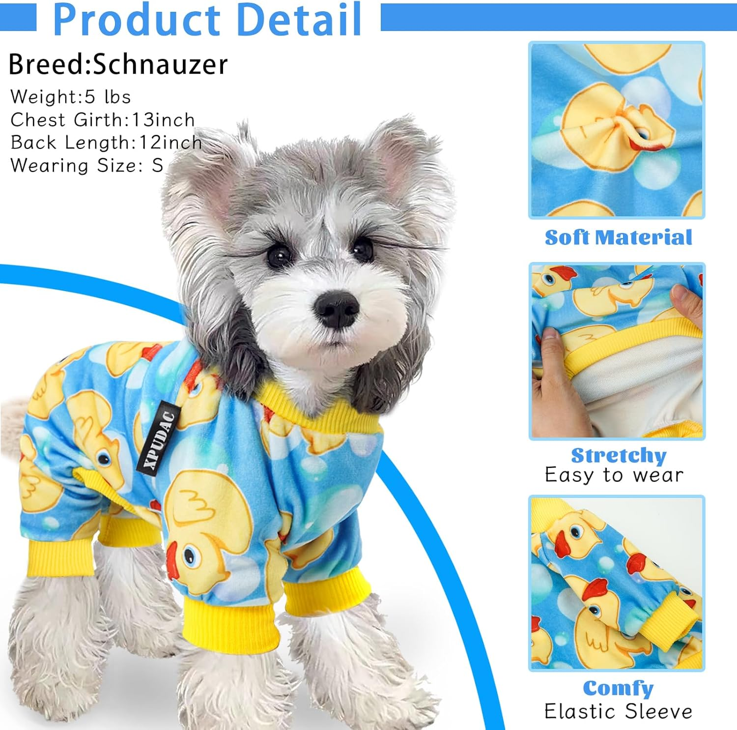 XPUDAC 4 Piece Dog Pajamas for Small Dogs Pjs Clothes Puppy Onesies Outfits for Doggie Christmas Shirts Sleeper for Pet Cats Jammies-S image number 3