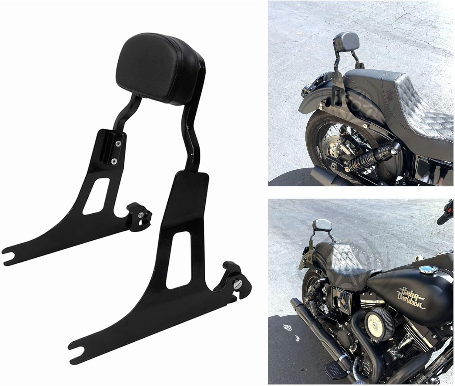 Detachable Backrest Sissy Bar for Harley 06-17 DYNA STREET BOB FXD FXDB FXDL FXDLS, CHOPPED STYLE, Gloss Black Finished image number 2
