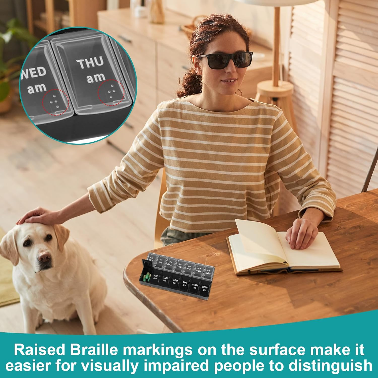 Bushhaven Pill Organiser Box - Weekly 7-Day AM/PM Pill Case with 14 Removable Compartments for Vitamins, Fish Oil, Supplements & Medication | Portable Travel Pill Organiser Box (Black) image number 4