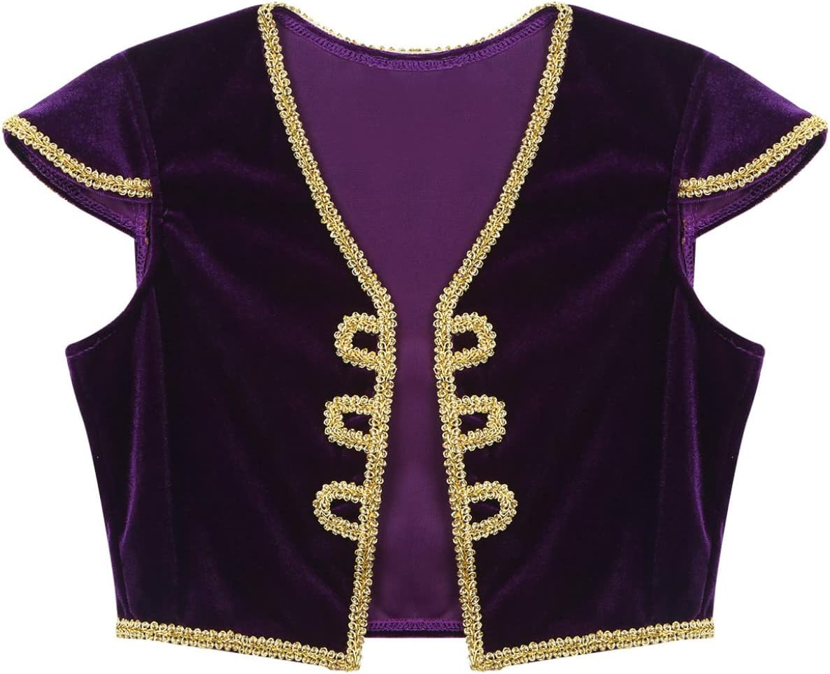 Hansber Kids Boys Arabian Prince Costume Velvet Cap Street Vest with Harem Pants for Halloween image number 2